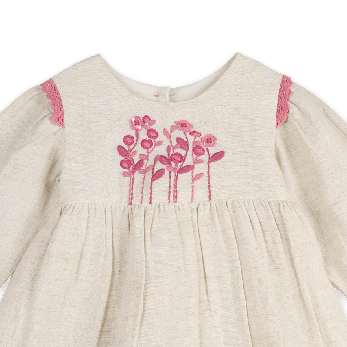 Colette Embroidered Baby Dress & Bloomer Set (Organic Cotton) - Floral Detail