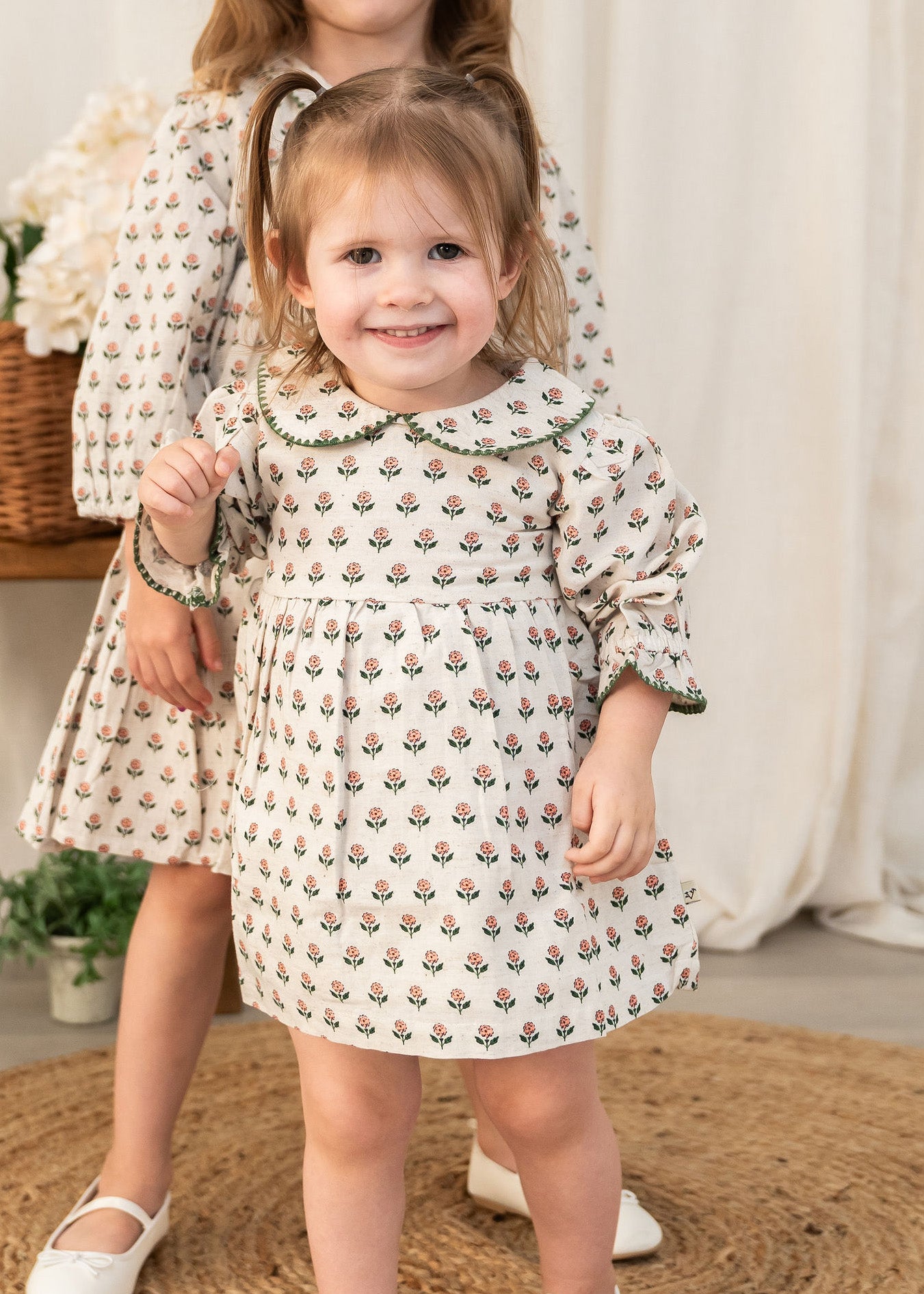 Rosamund Block Print Floral Baby Dress & Bloomer Set (Organic Cotton) - Front