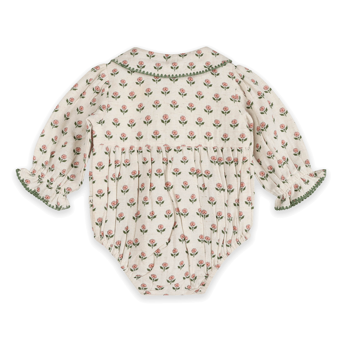 Rosamund Block Print Floral Baby Romper & Headband Set (Organic Cotton) - Back