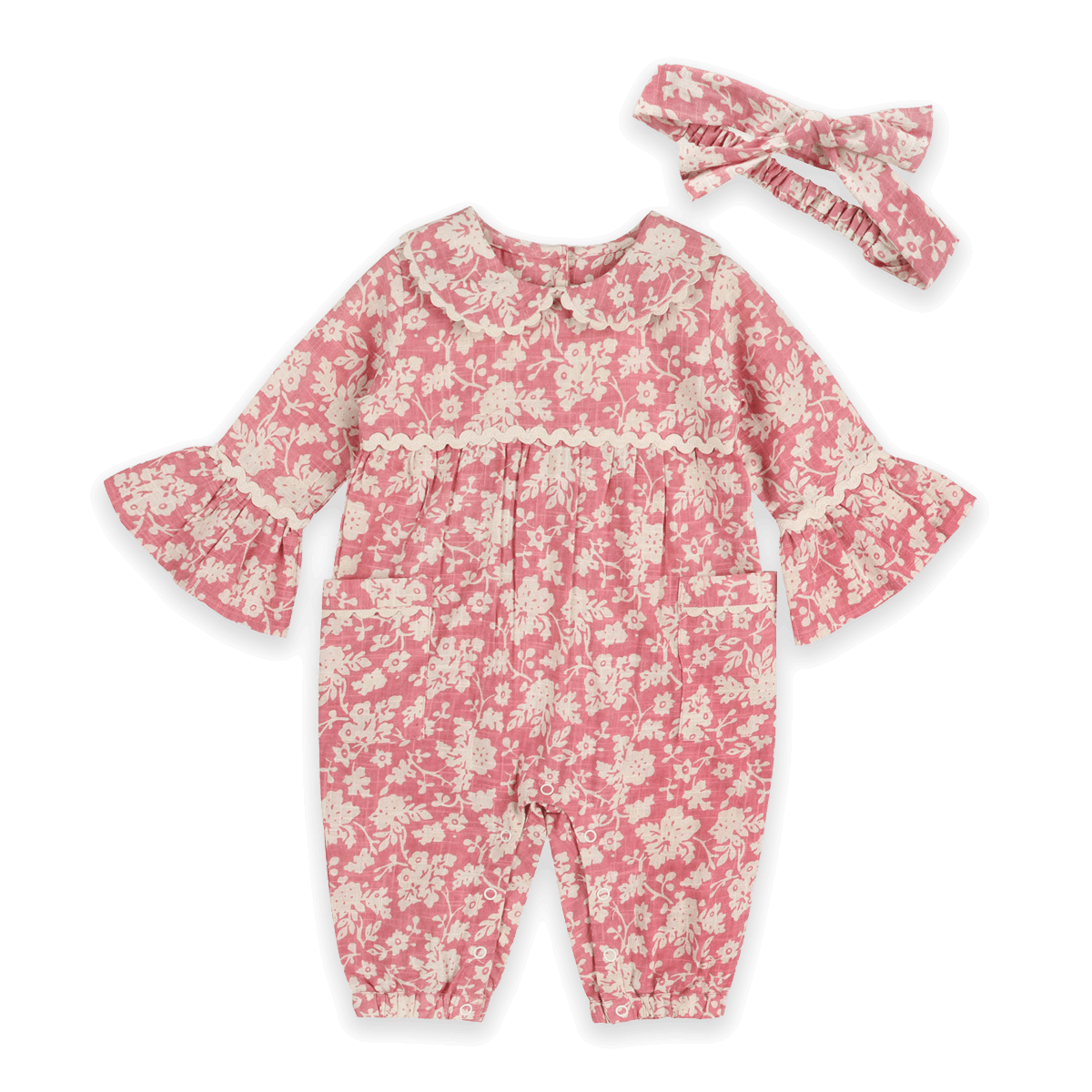 Beatrice Floral Baby Jumpsuit & Headband (Organic Cotton) - Outfit