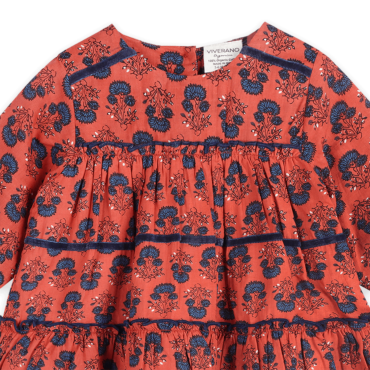 Isadora Tiered Jaipur Floral Baby Dress & Bloomer Set (Organic Cotton) - Detail