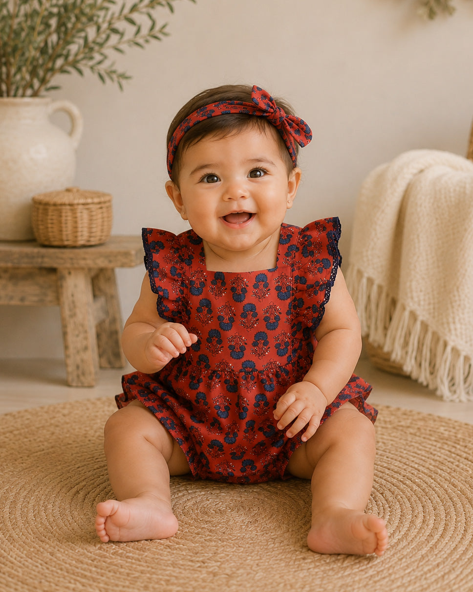 Baby Wearing Isadora Jaipur Floral Baby Romper and Headband Set, Organic Cotton by Viverano