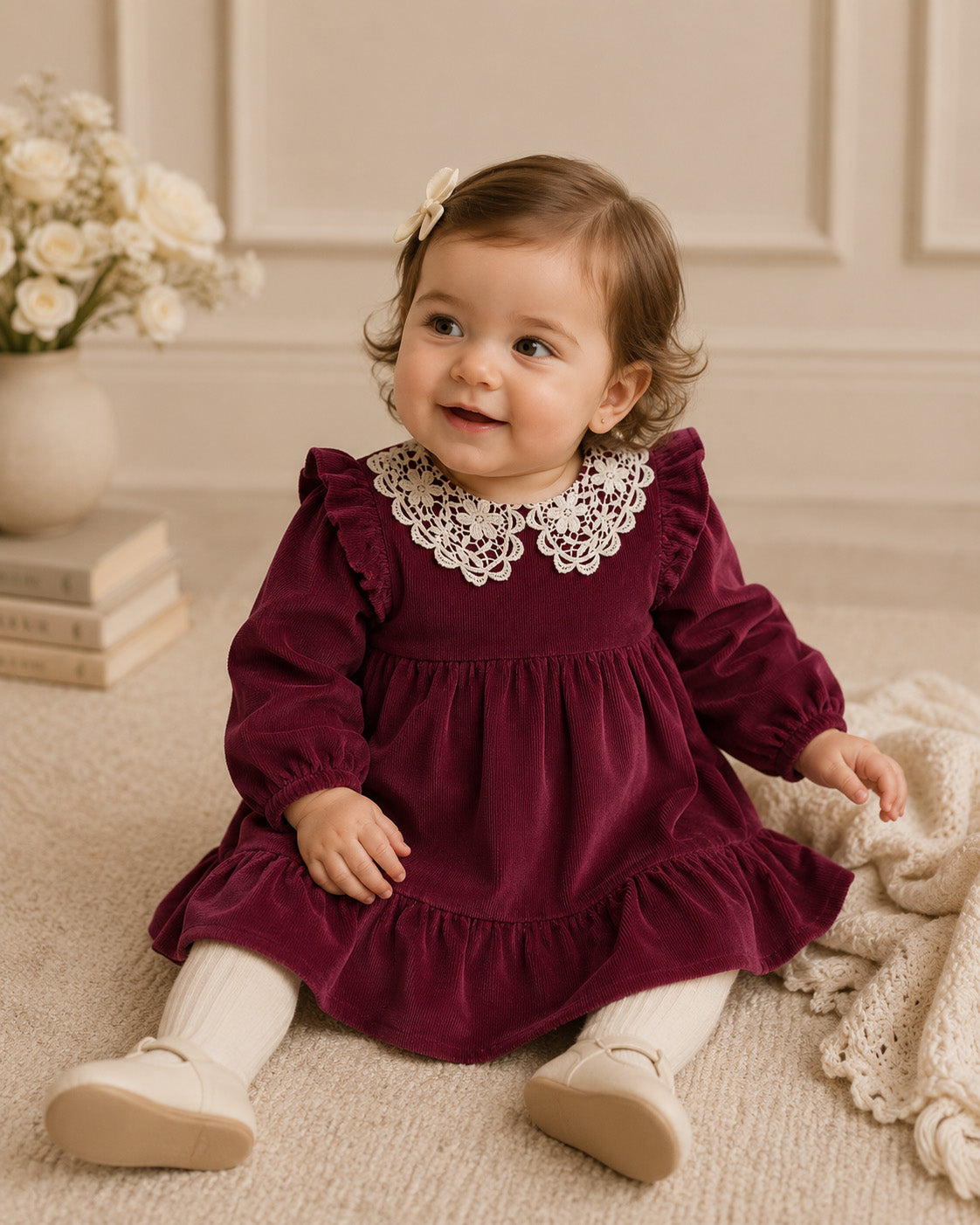Baby Wearing Cordelia Corduroy Baby Dress and Bloomer Set, Organic Cotton by Viverano