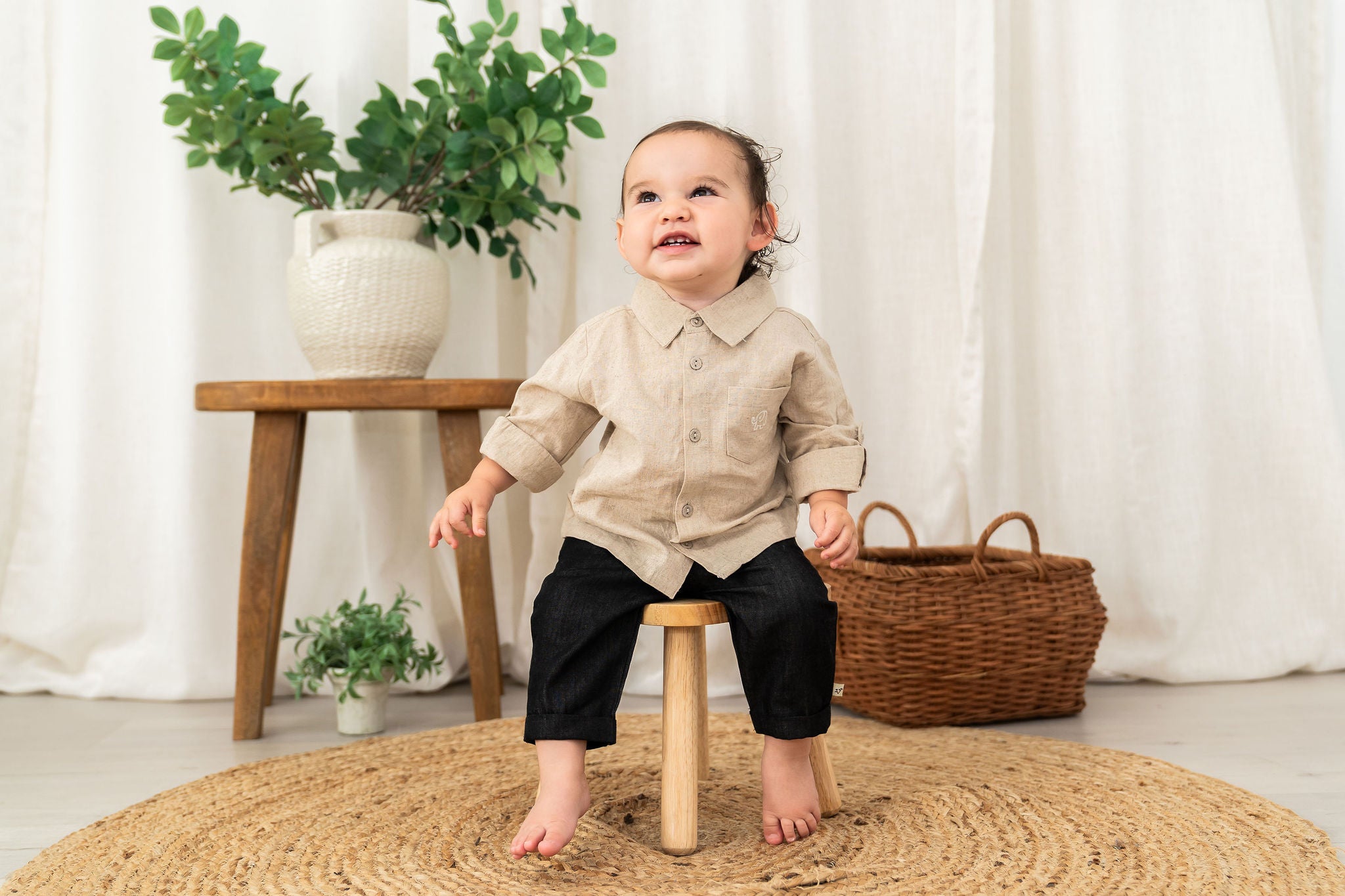 Viverano Oscar Linen Baby Shirt & Denim Pant Set (Organic) - Outfit