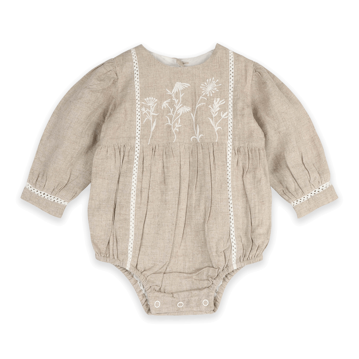 Lydia Embroidered Floral Baby Romper & Headband Set (Organic cotton) - Front