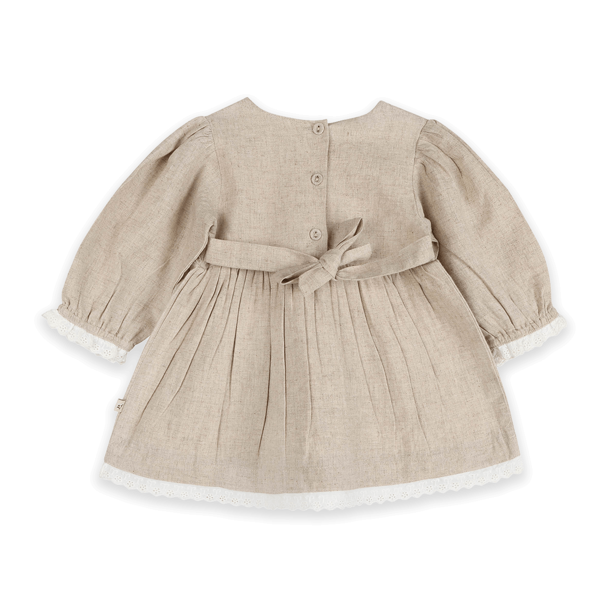 Lydia Linen Embroidered Baby Dress & Bloomer Set (Organic Cotton) - Back