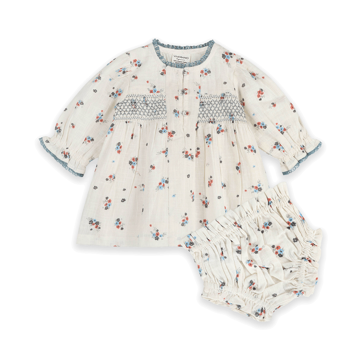 Juliet Smocked Floral Baby Dress & Bloomer Set (Organic Cotton) - Outfit