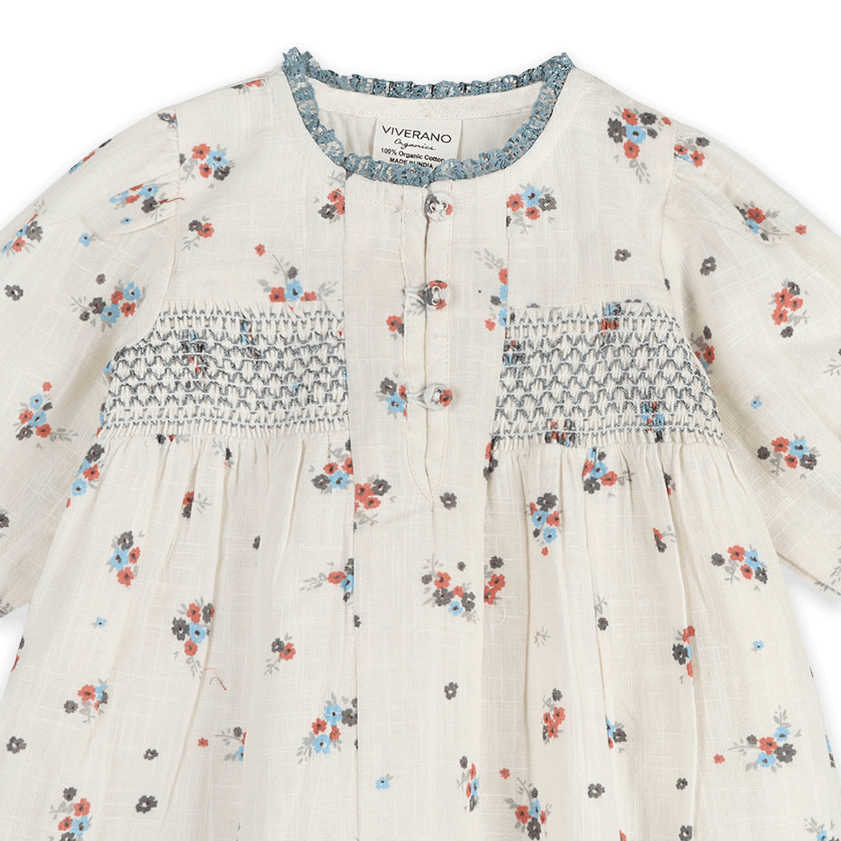 Juliet Smocked Floral Baby Dress & Bloomer Set (Organic Cotton) - Detail