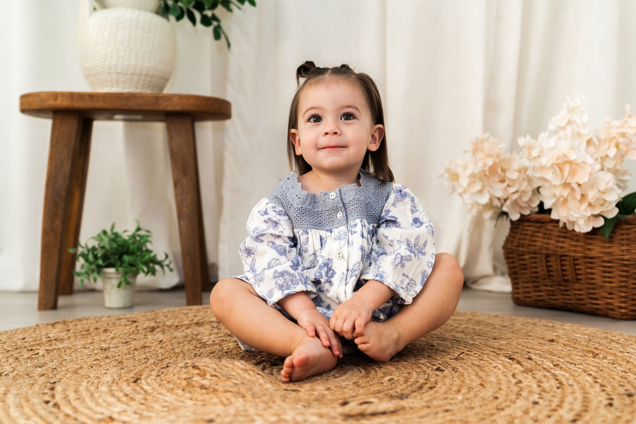 Viverano Claudia Floral Baby Dress & Bloomer Set (Organic Muslin) - Sitting View