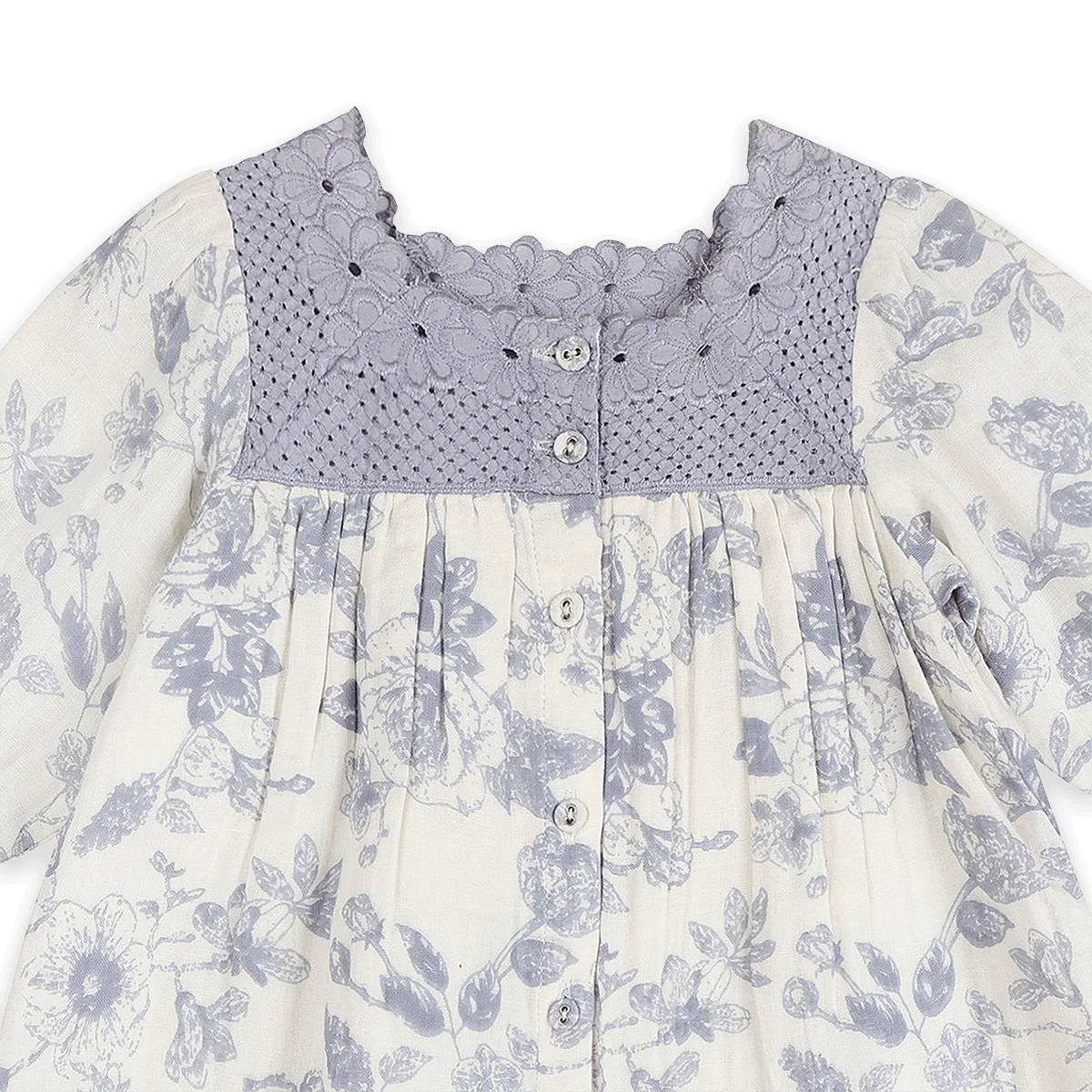 Claudia Floral Baby Dress & Bloomer Set (Organic Muslin) - Detail
