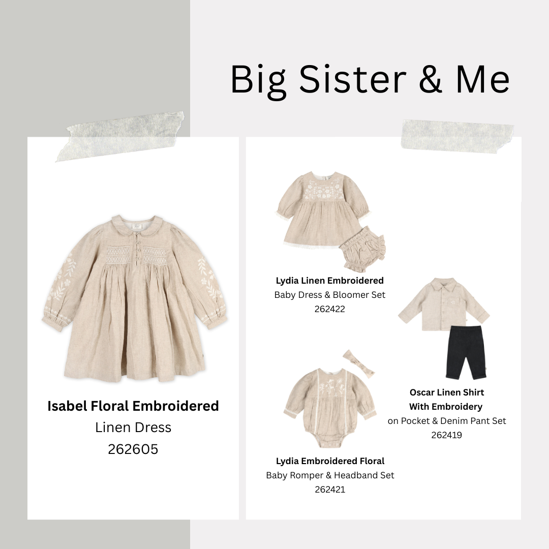 Matching Embroidered Baby Outfits in Organic Cotton Blend by Viverano