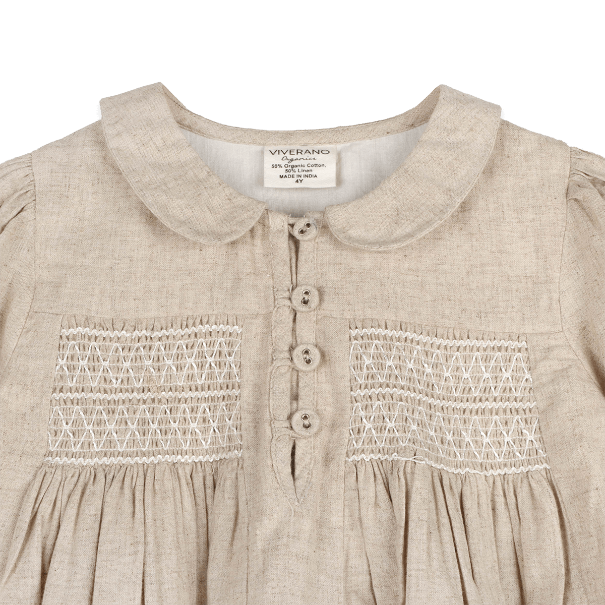 Isabel Floral Embroidered Girl Dress (Organic Linen Blend) - Detail