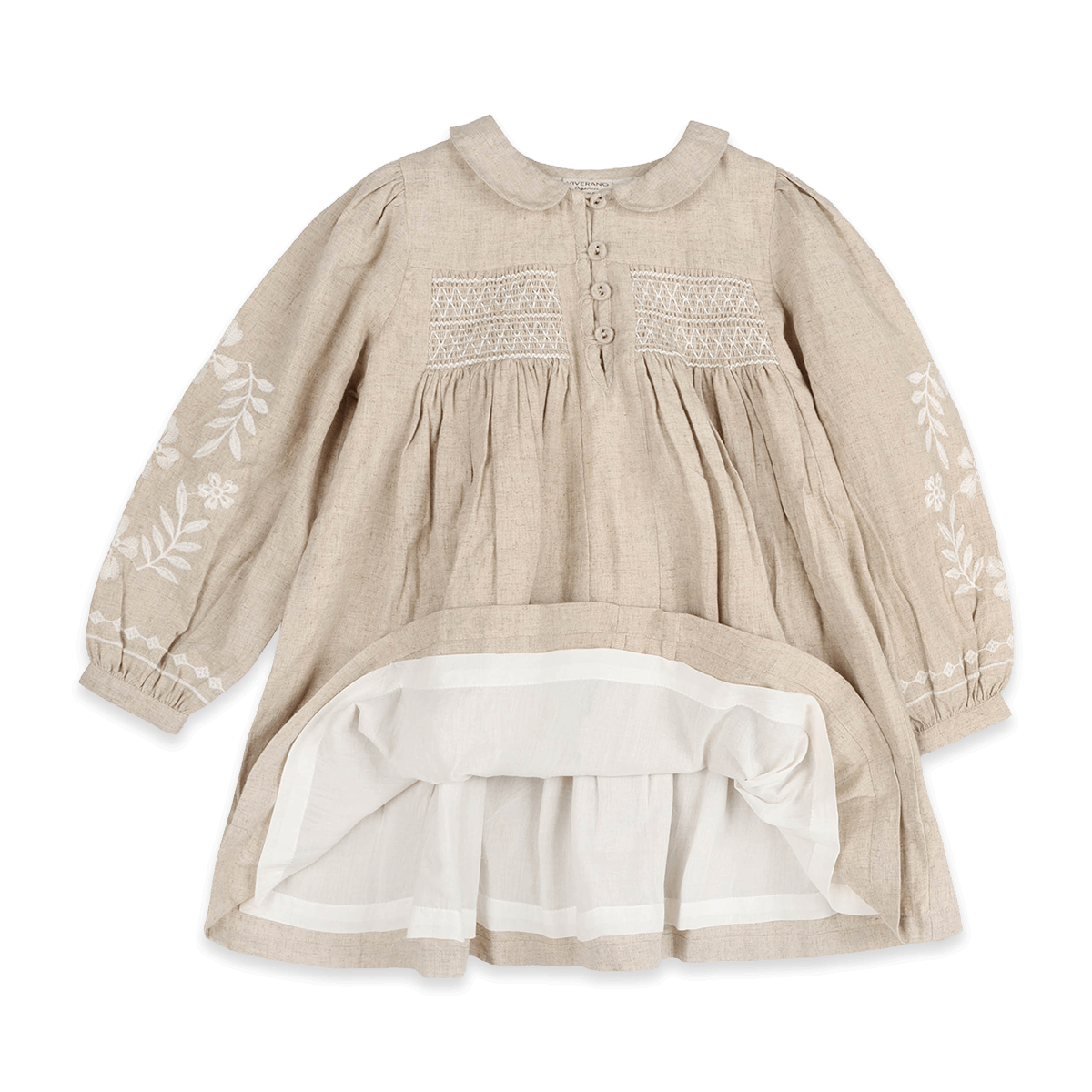 Isabel Floral Embroidered Girl Dress (Organic Linen Blend) - Voile Lining