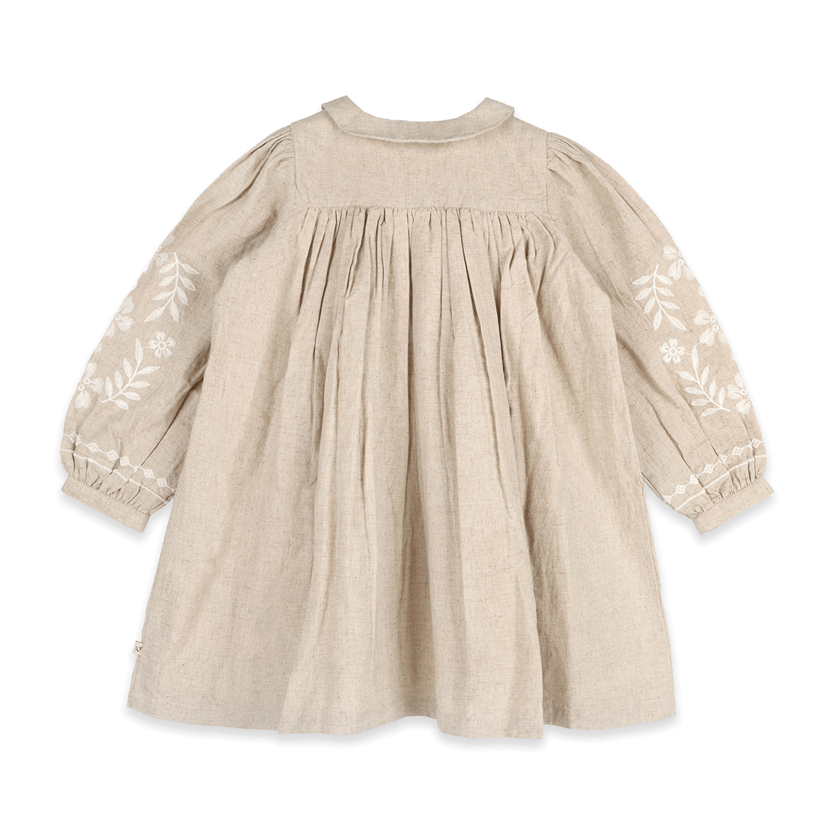 Isabel Floral Embroidered Girl Dress (Organic Linen Blend) - Back