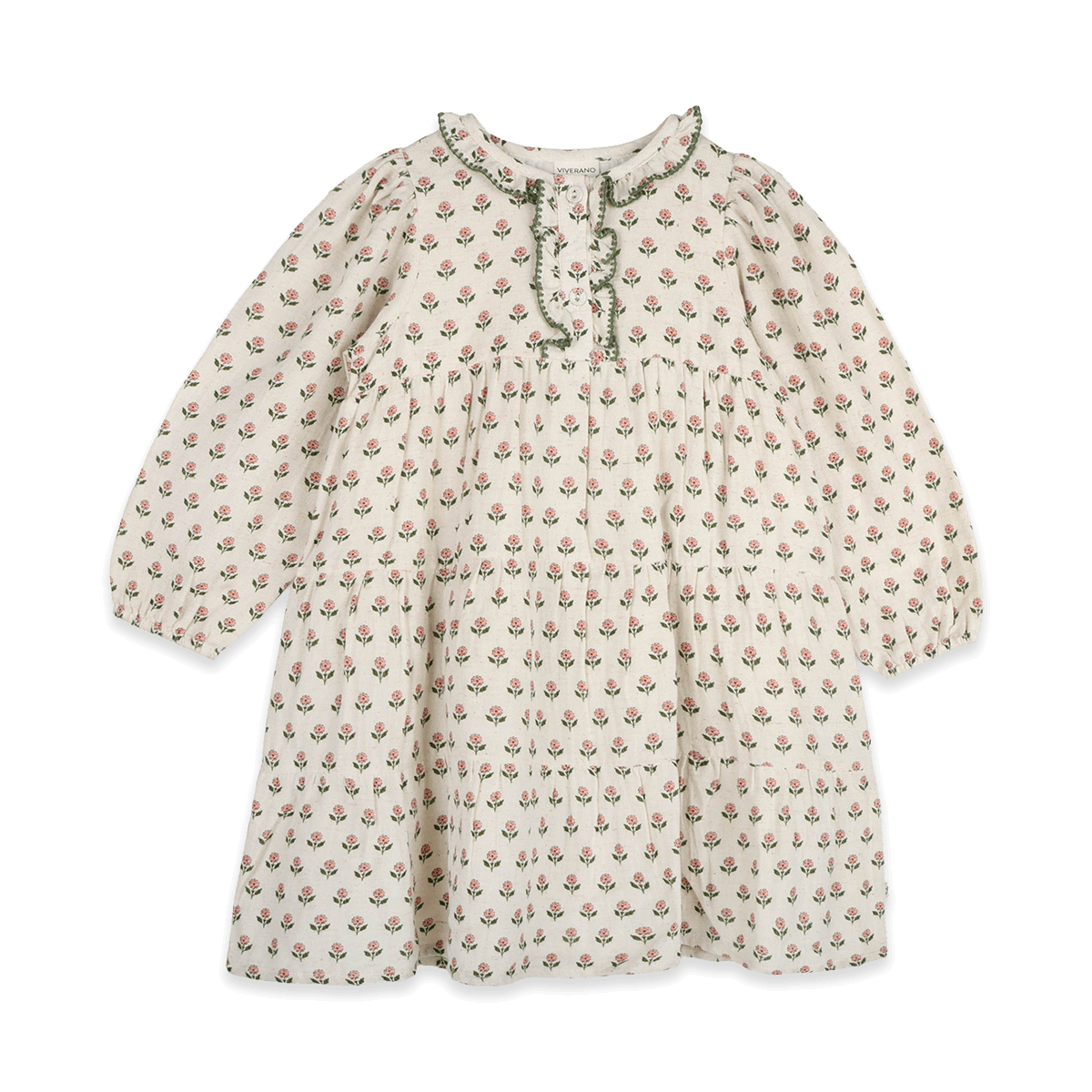 Viverano Bella Block Printed Floral Girl Dress (Organic Cotton) - Front