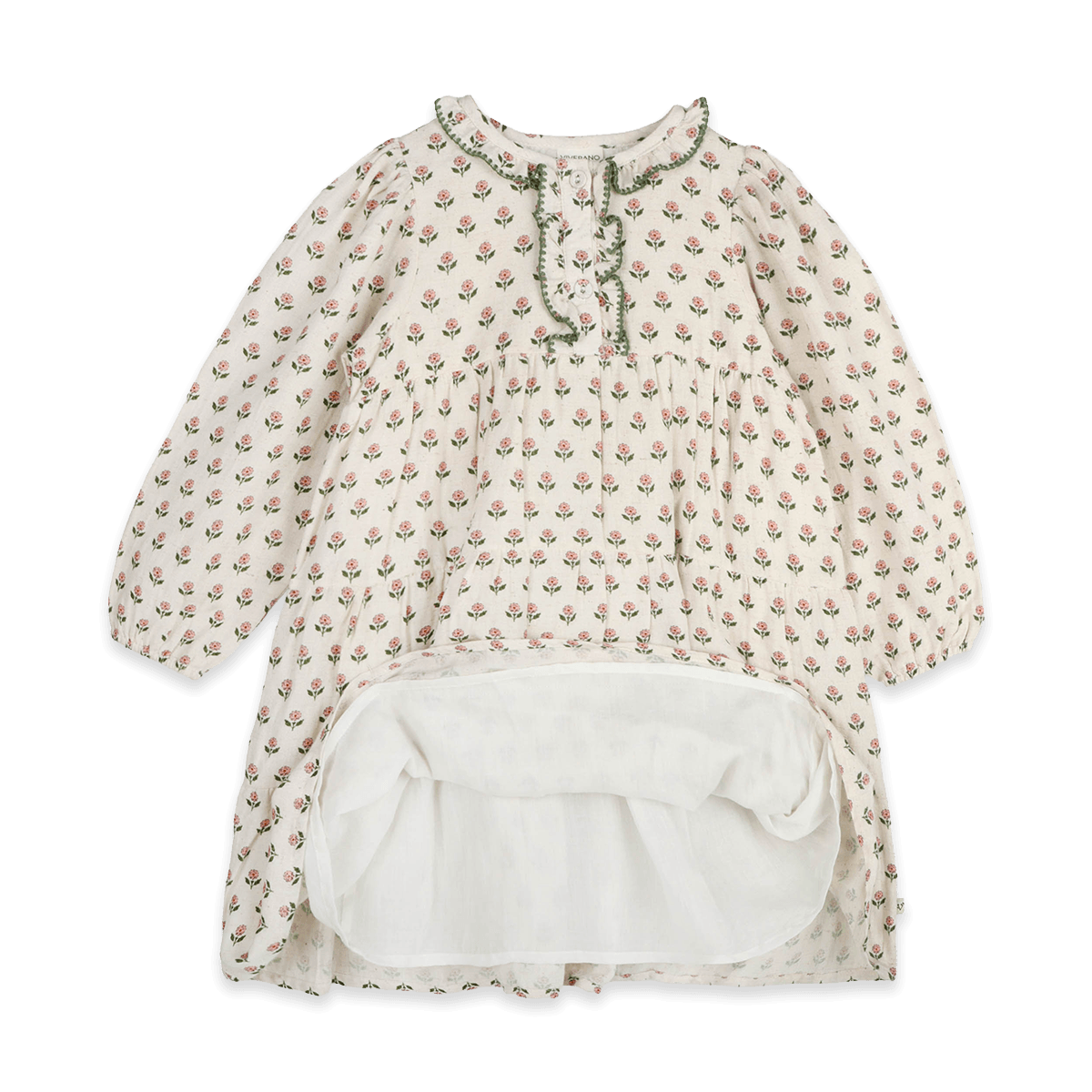 Viverano Bella Block Printed Floral Girl Dress (Organic Cotton) - Detail View