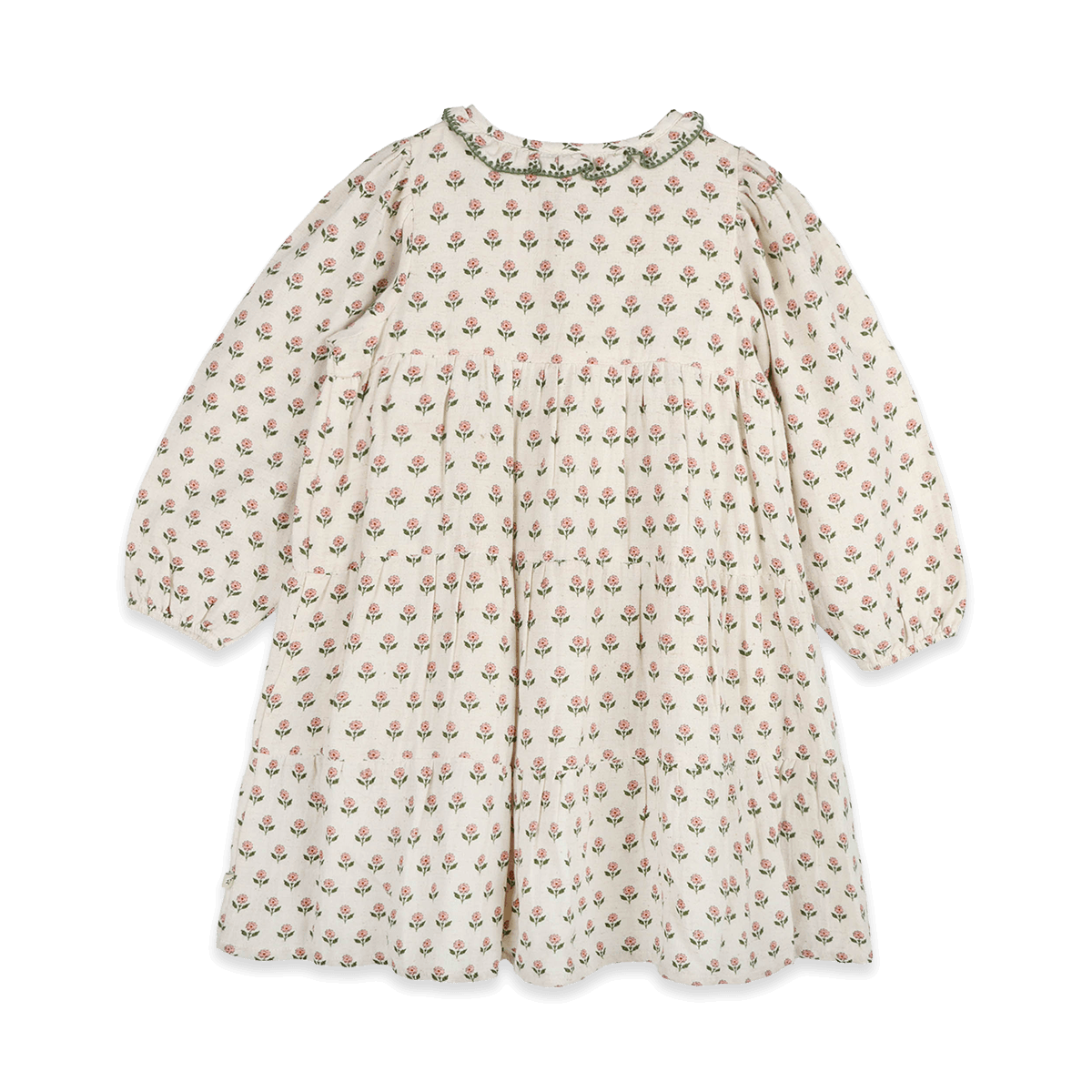 Viverano Bella Block Printed Floral Girl Dress (Organic Cotton) - Back View