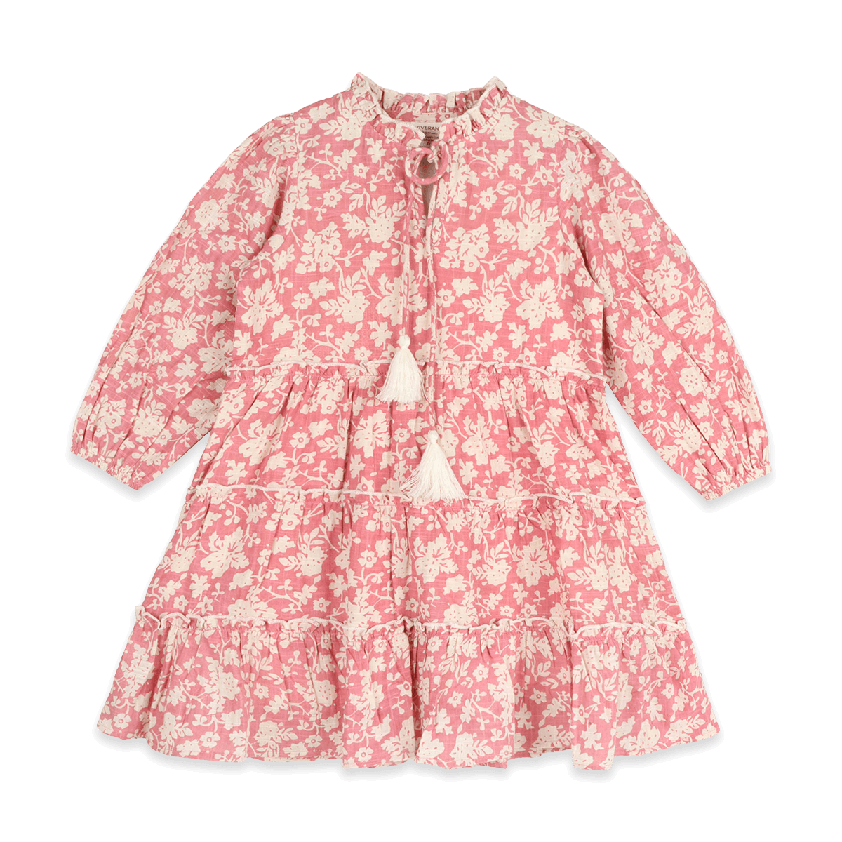 Jasmine Layered Girl Dress - Pink Floral (Organic Cotton) - Front