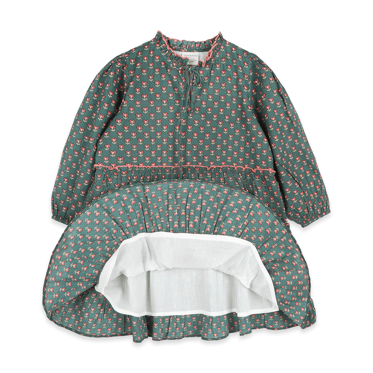 Jasmine Layered Girl Dress - Forest Green (Organic Cotton) - Voile Lining