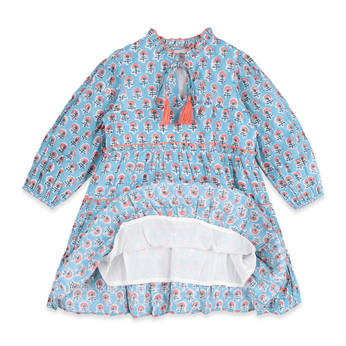 Jasmine Layered Girl Dress - Blue (Organic Cotton) - Voile Lining