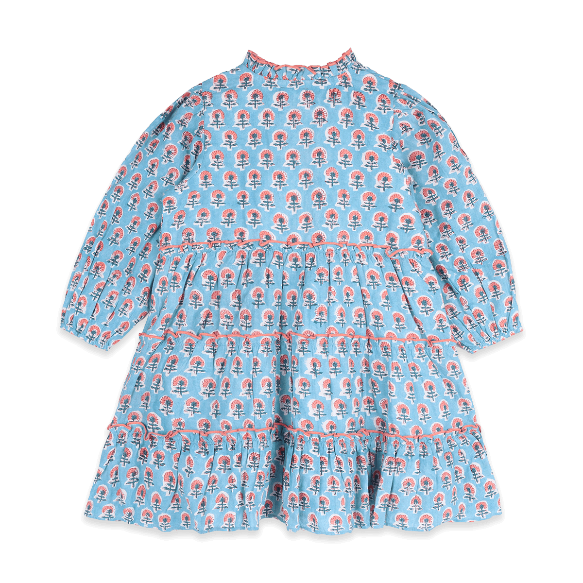 Jasmine Layered Girl Dress - Blue (Organic Cotton) - Back