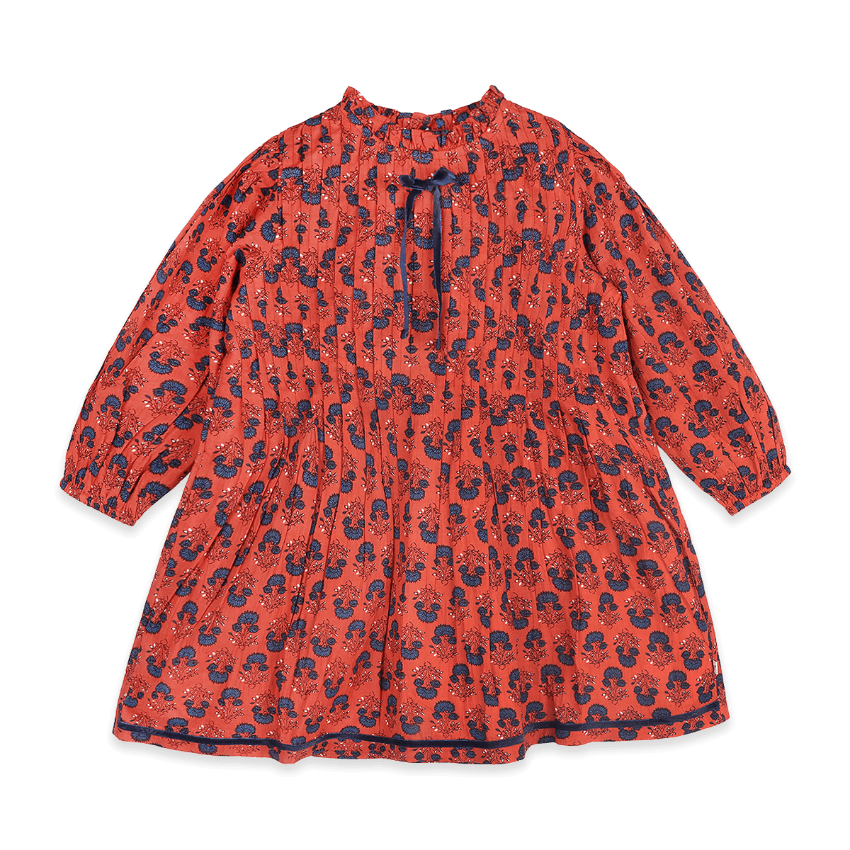 Myra Pleated Girl Dress - Terracotta (Organic Cotton) - Front