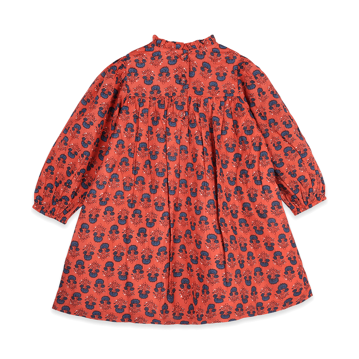 Myra Pleated Girl Dress - Terracotta (Organic Cotton) - Back