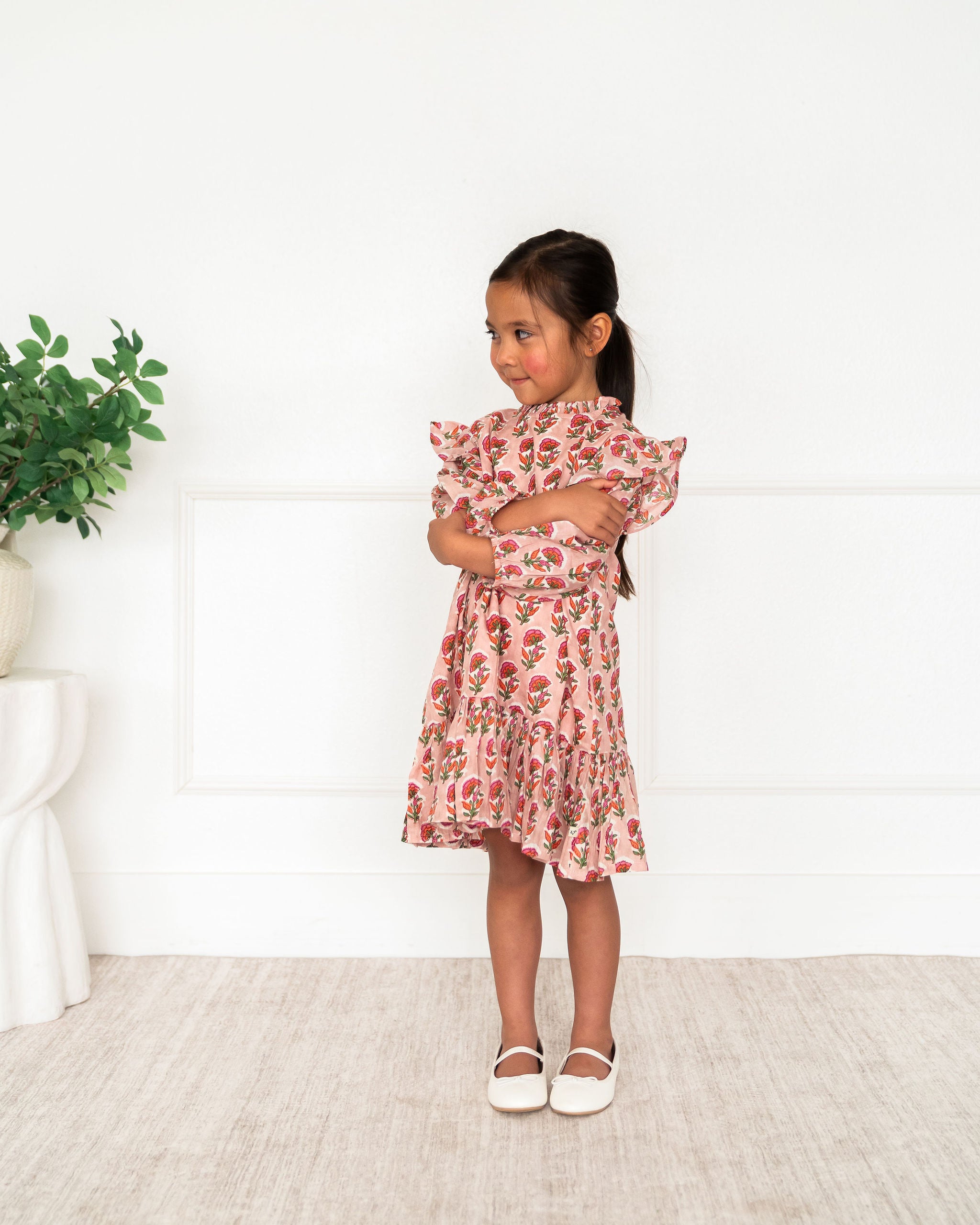 Viverano Organics Jocelyn Floral Girl Dress - Pink (Organic Cotton) - Front