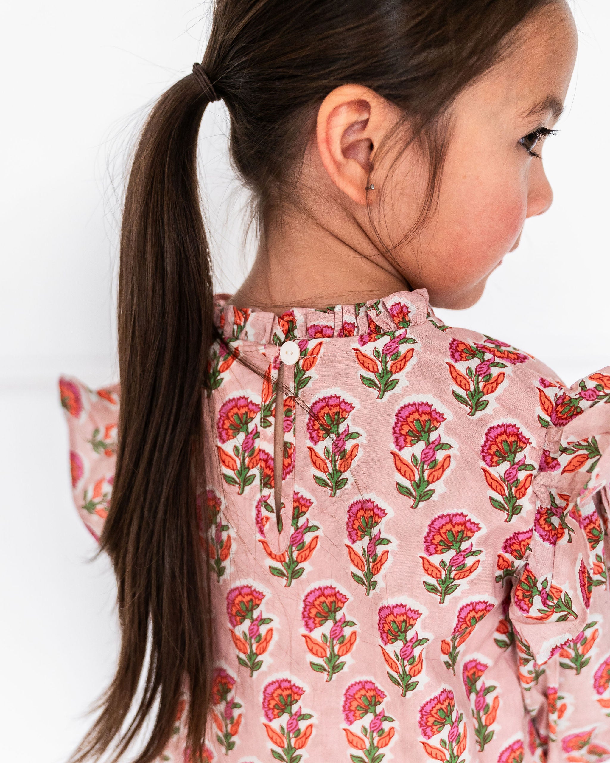 Viverano Organics Jocelyn Floral Girl Dress - Pink (Organic Cotton) - Detail