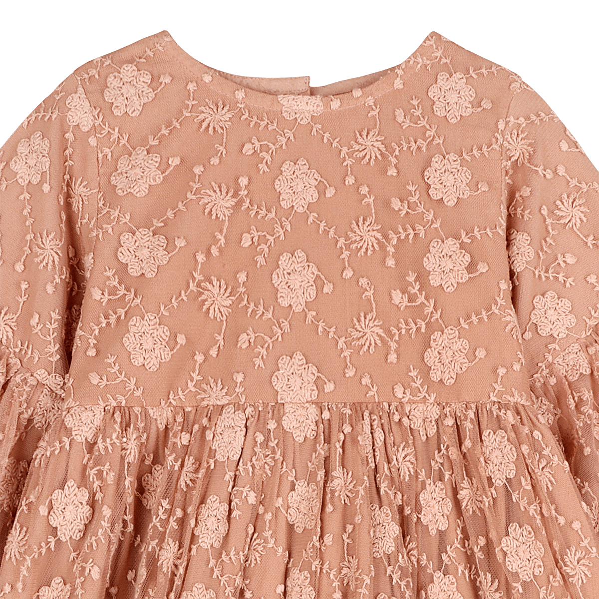 Natalie Embroidered Tutu Girl Dress - Dusty Rose (Organic Cotton) - Detail