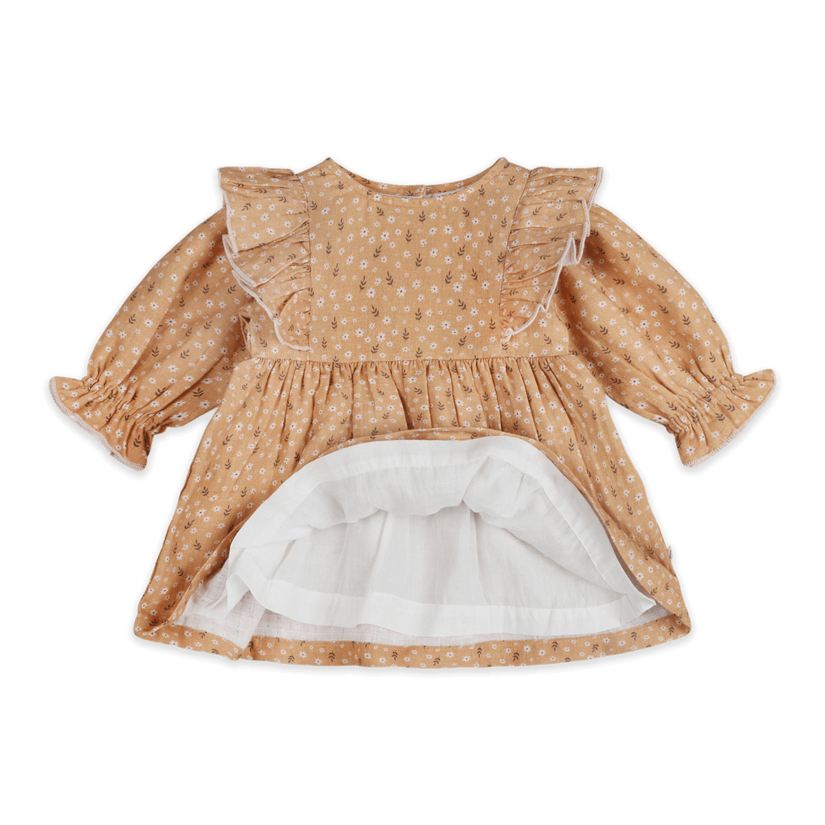 Floral Ruffle Baby Dress & Bloomer (Organic Muslin) - Voile Lining
