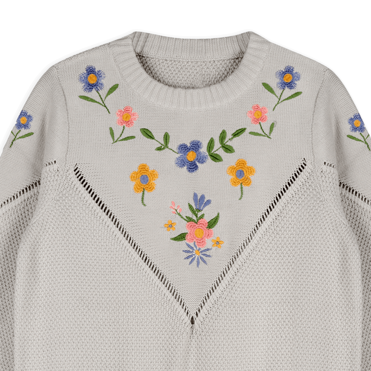 Organic Cotton Ivy Floral Embroidered Tex Knit Women's Pullover, Detail