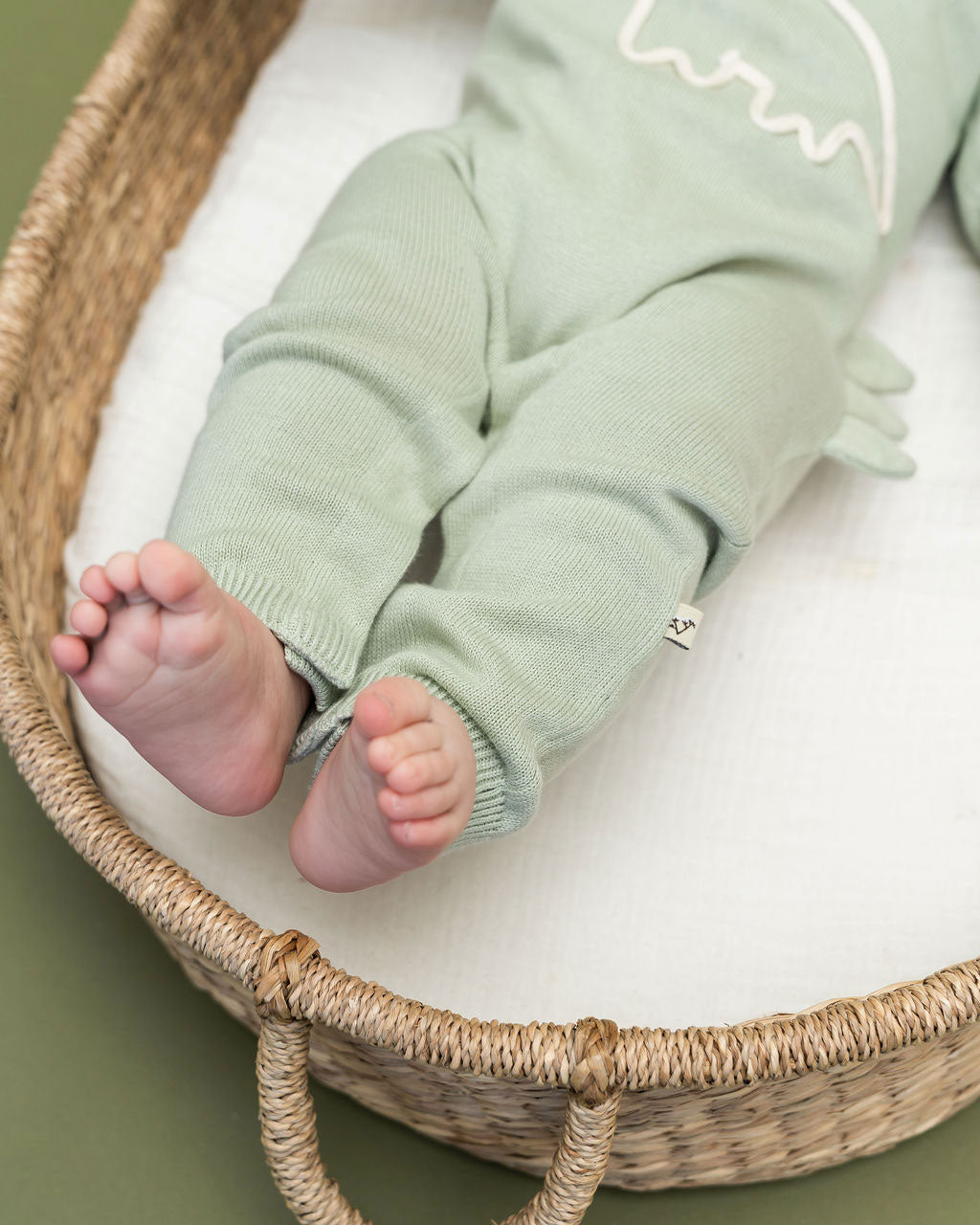 Dino Embroidered Baby Knit Jumpsuit (Organic Cotton) Bottom Detail