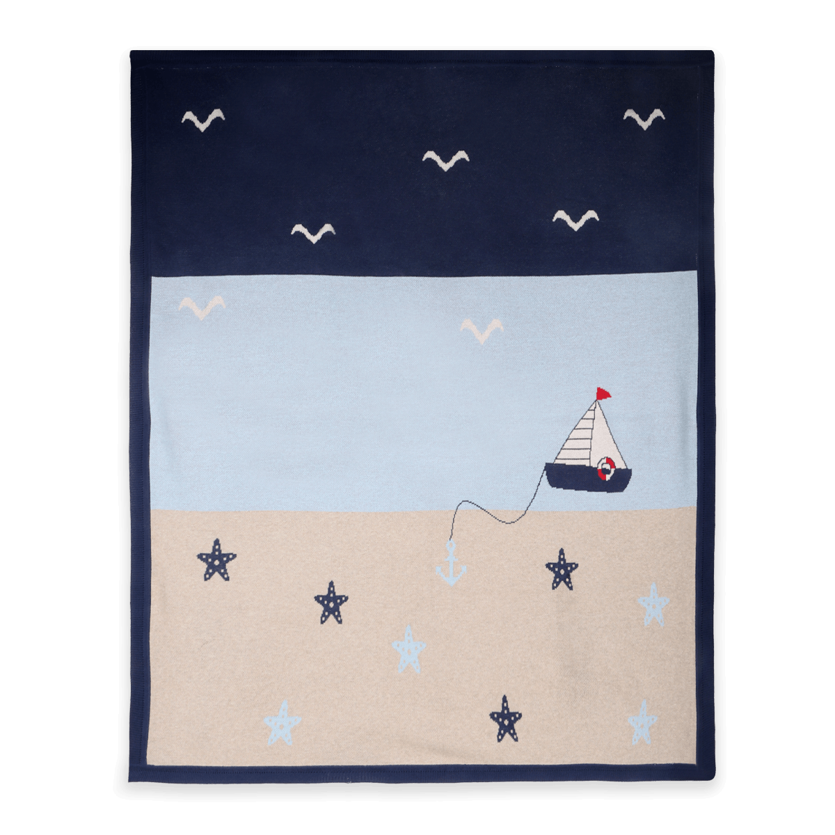 Ocean Sailboat - Organic Cotton Jacquard Knit Baby Blanket (Flat)