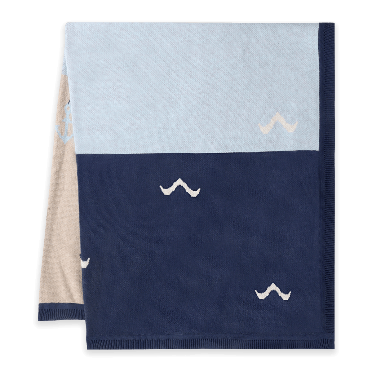Ocean Sailboat - Organic Cotton Jacquard Knit Baby Blanket (Folded)