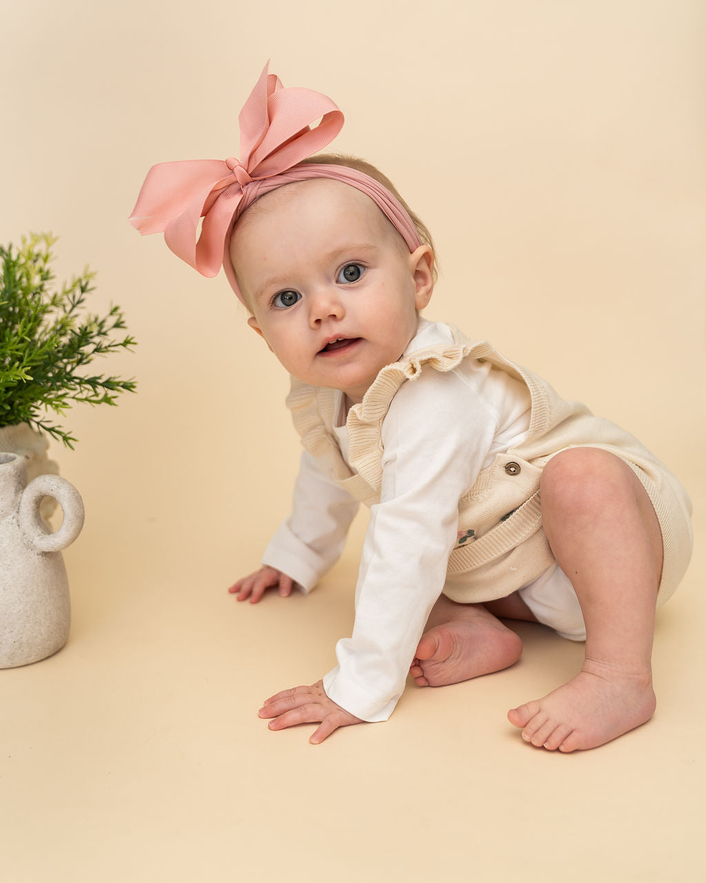 Floral Embroidered Baby Knit Tunic Dress Set (Organic Cotton) - Model