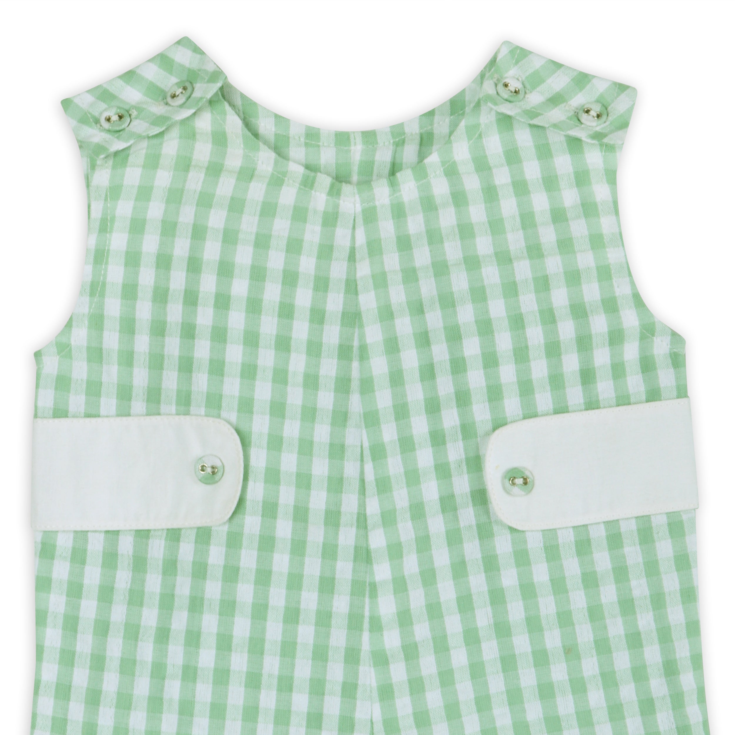 Forest Gingham Baby Romper Detail (Organic)