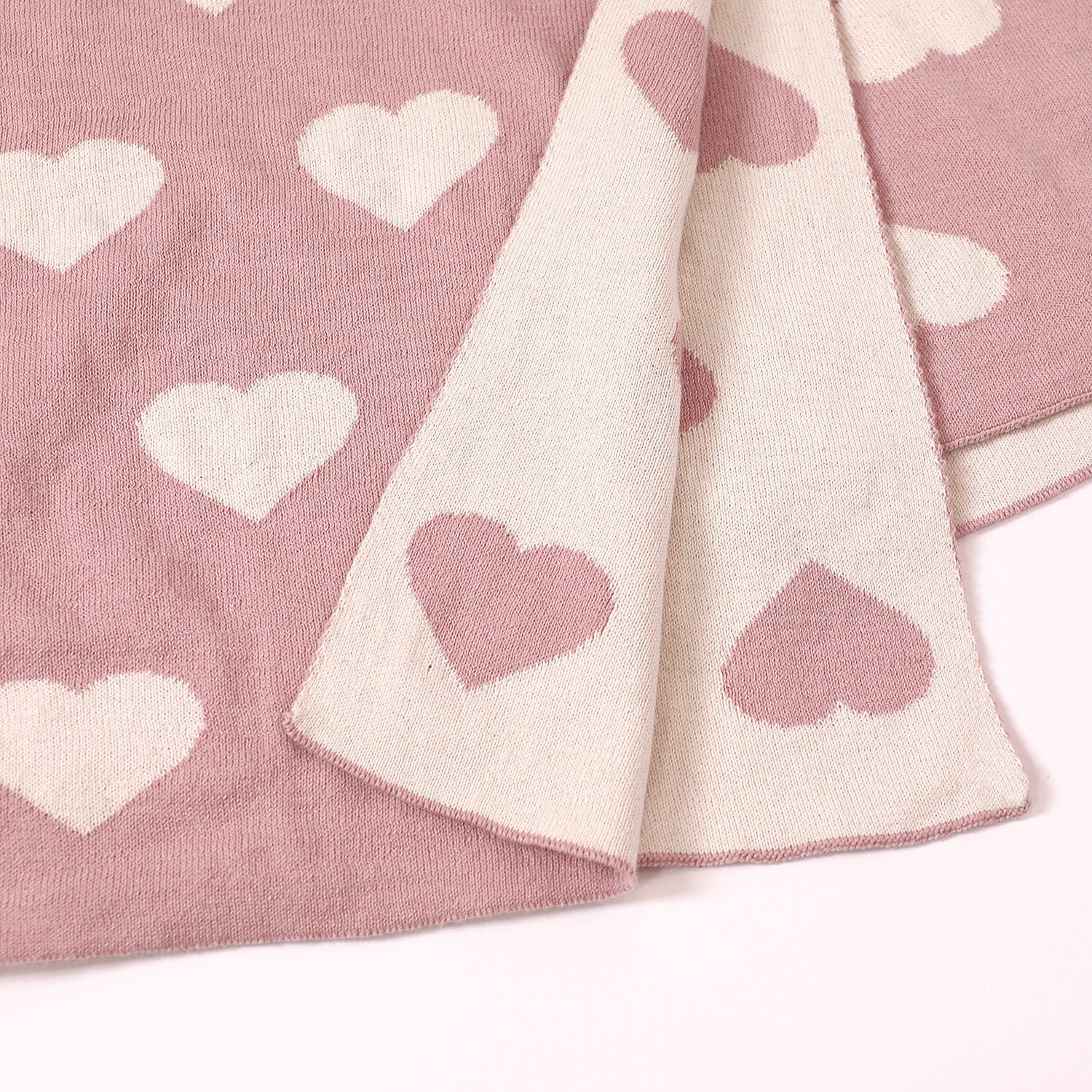 Hearts - Reversible Bi-Color Jacquard Sweater Knit Baby Blanket (Organic Cotton)