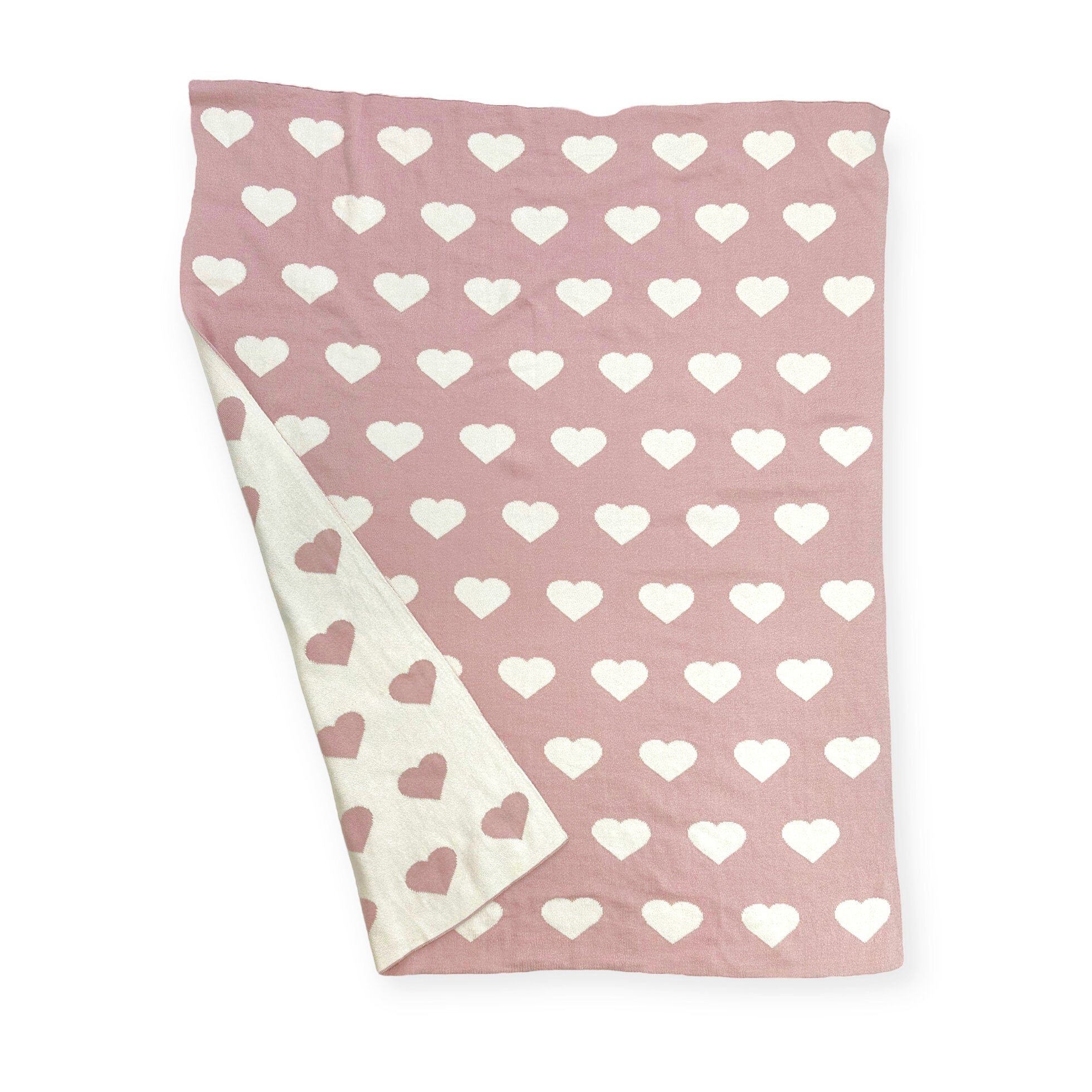 Hearts - Bi-Color Jacquard Sweater Knit Reversible Baby Blankets (Organic Cotton)