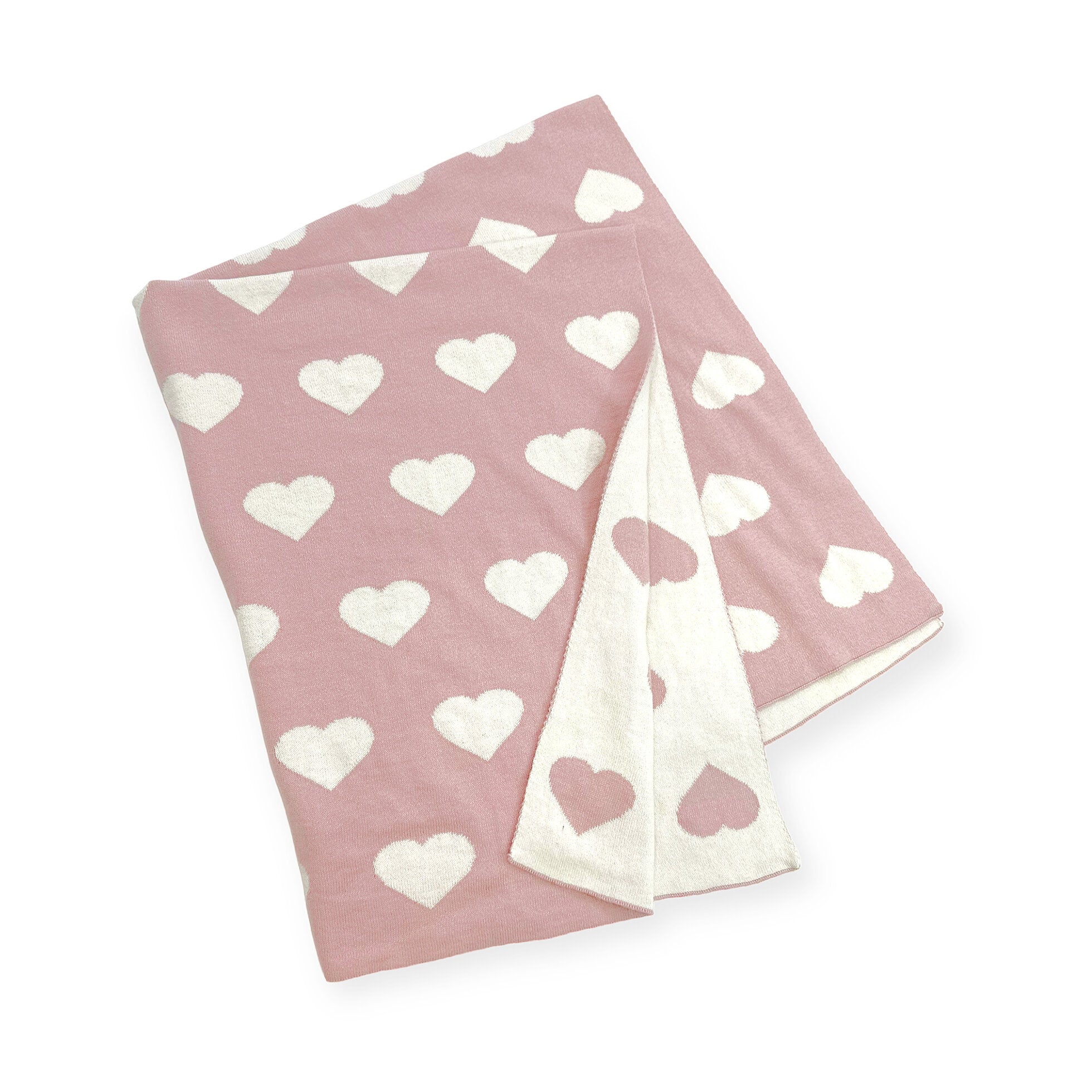 Hearts - Bi-Color Jacquard Sweater Knit Reversible Baby Blankets (Organic Cotton)