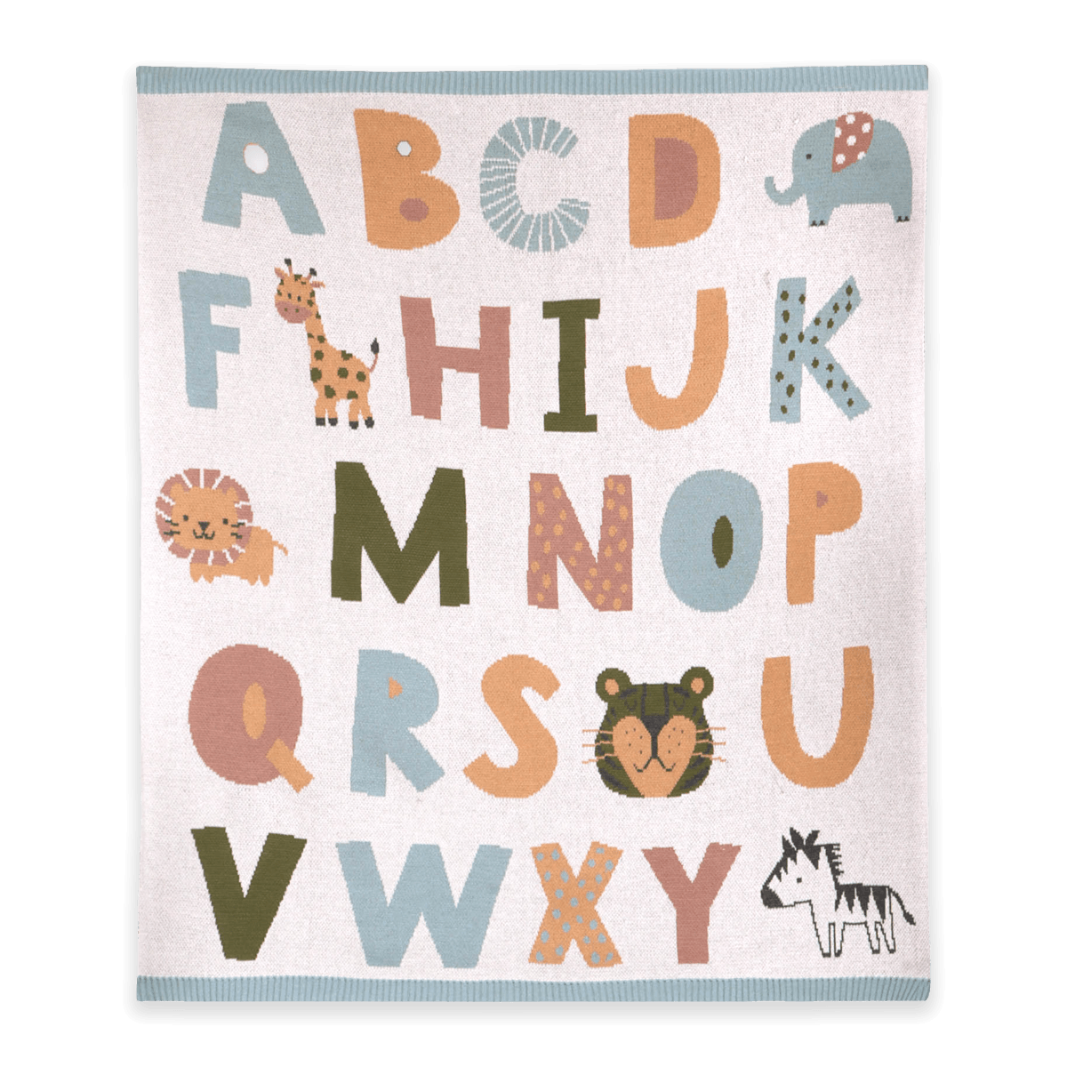 Alphabet Blue - Jacquard Sweater Knit Baby Blanket (Organic Cotton)