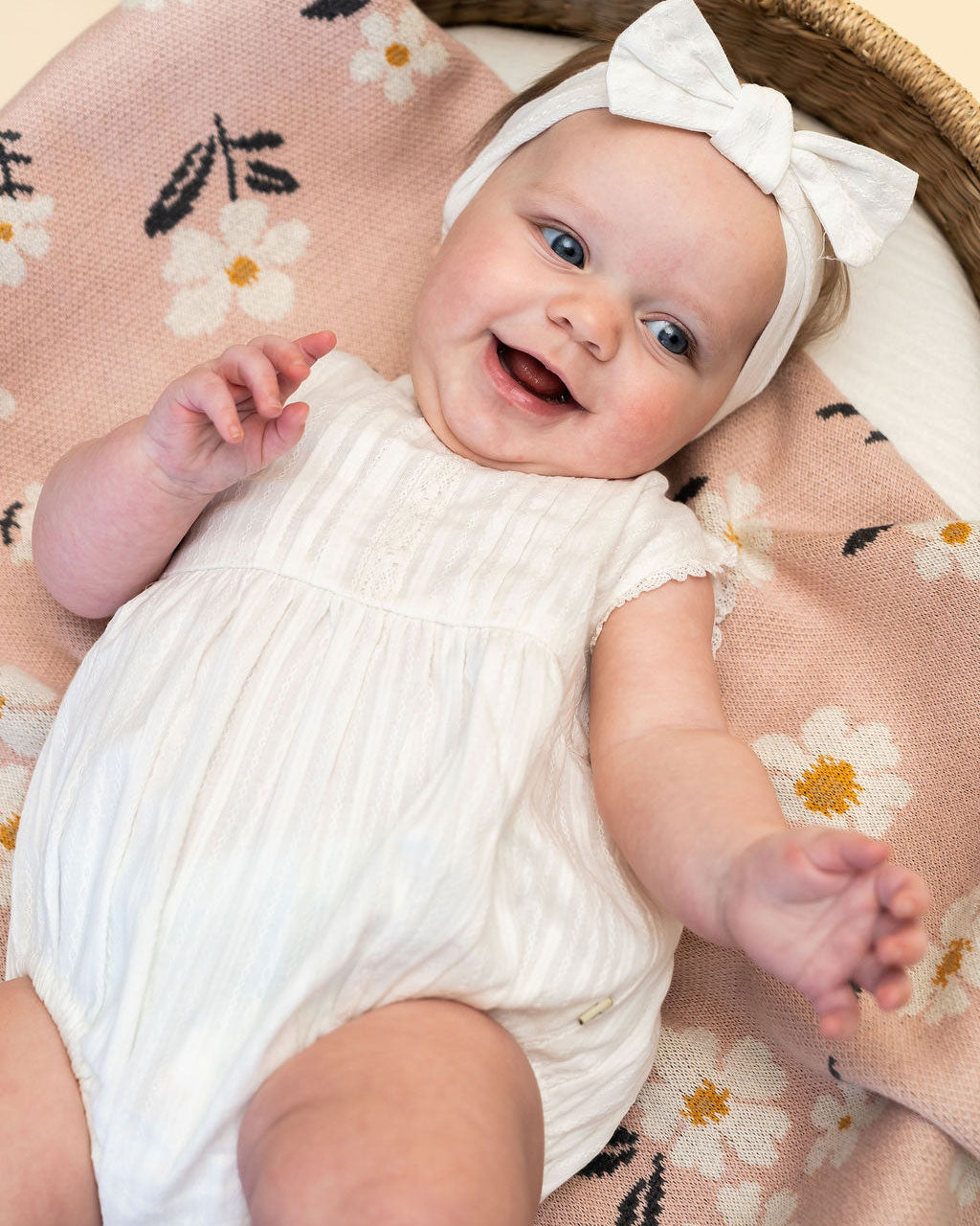 Daisy Floral - Jacquard Sweater Knit Baby Blanket (Organic Cotton) Lifestyle Model