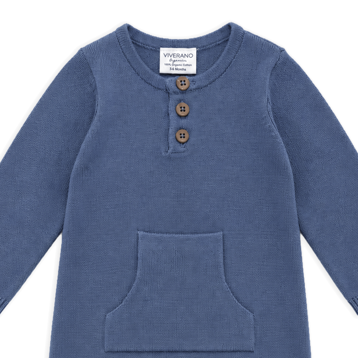 Dusty Blue Organic Cotton Milan Earthy Knit Kangaroo Pocket Jumpsuit, Detail