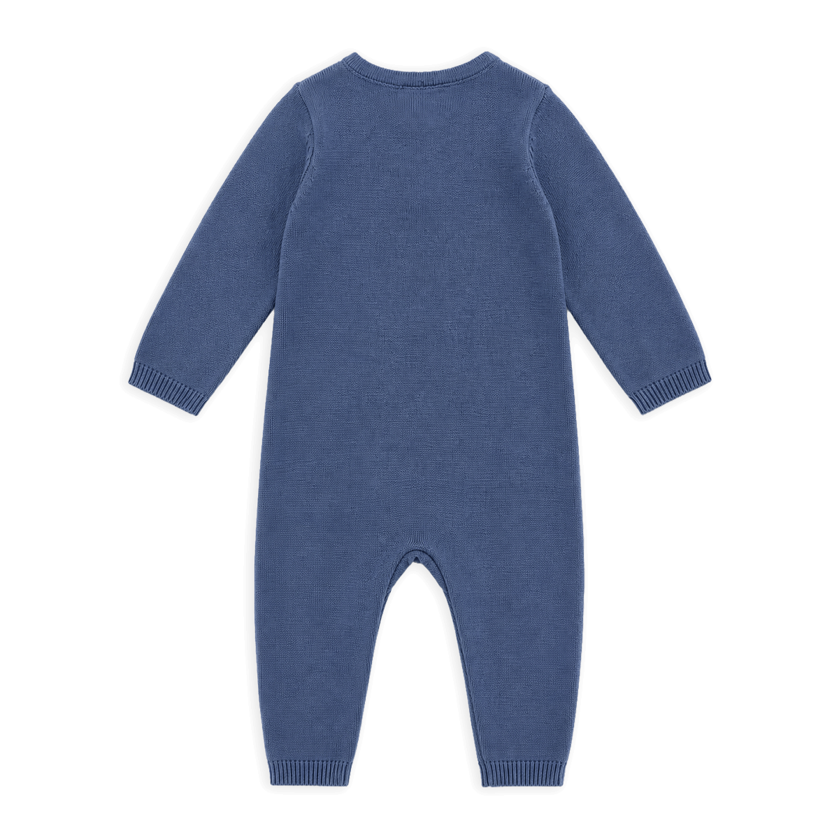 Dusty Blue Organic Cotton Milan Earthy Knit Kangaroo Pocket Jumpsuit, Back