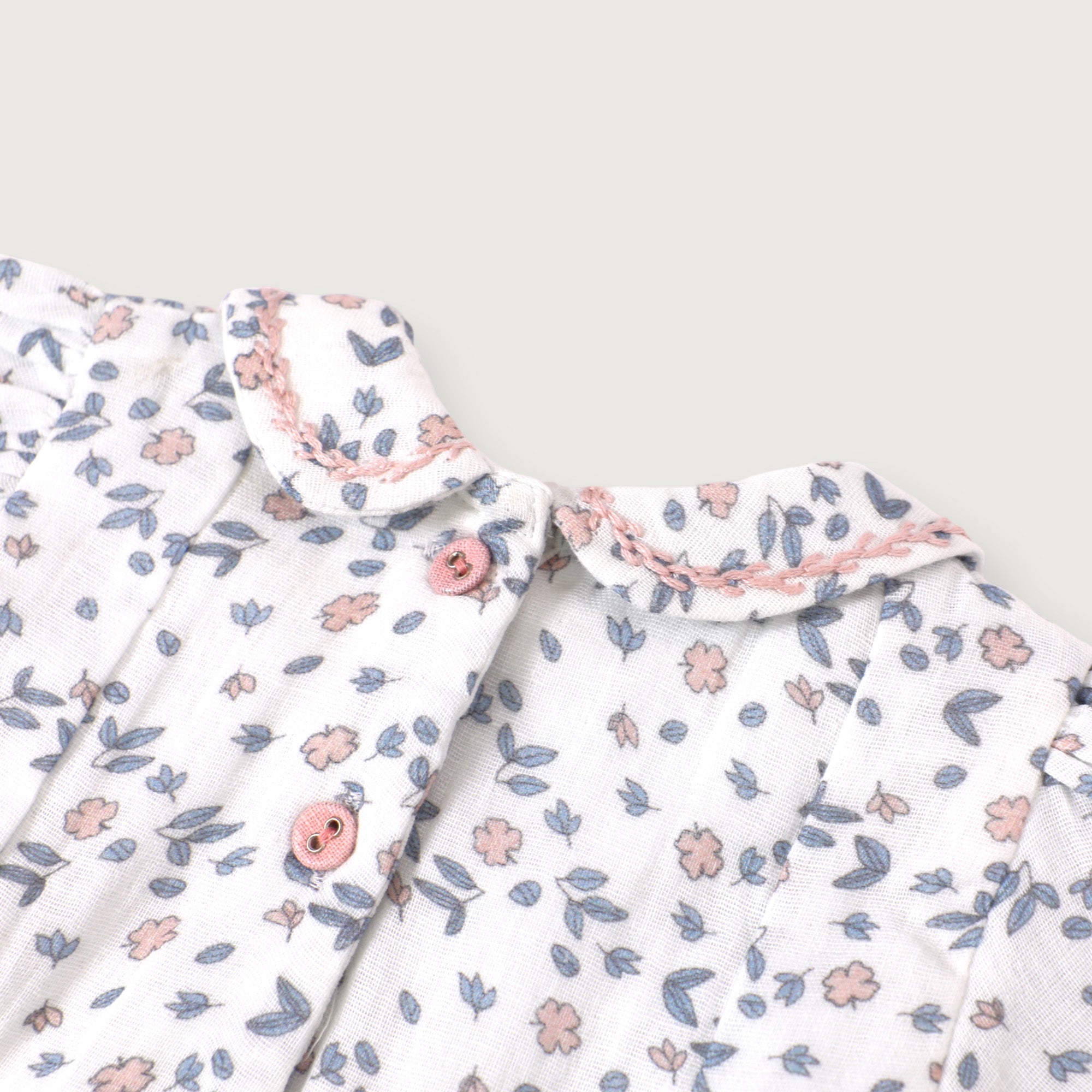 Sophia Floral Hand-Smocked Bubble Baby Romper (Organic Muslin)