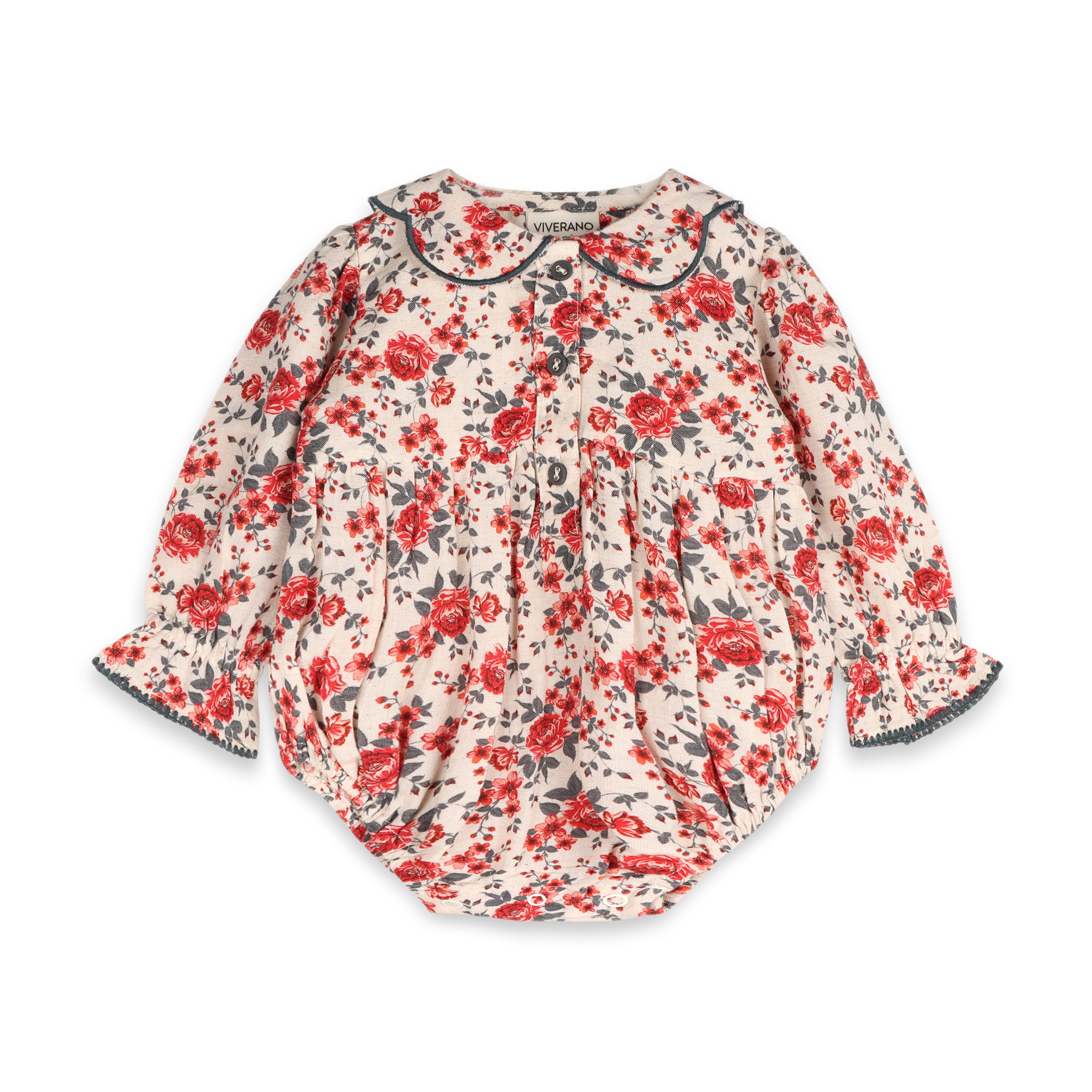Rosabelle Rose Floral Baby Romper & Headband Set (Linen Blend)