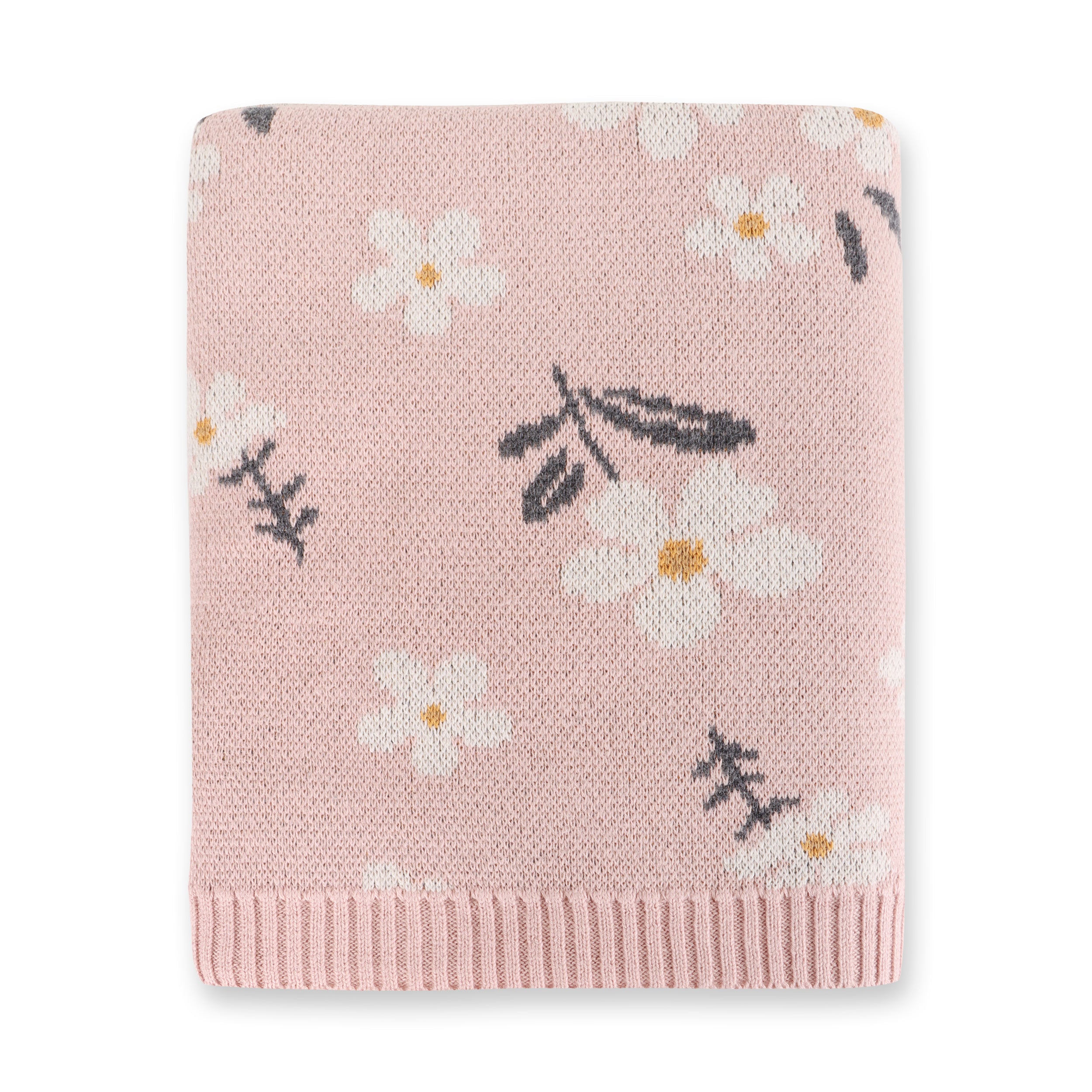 Daisy Flower Jacquard Sweater Knit Reversible Organic Cotton Baby Blankets by Viverano