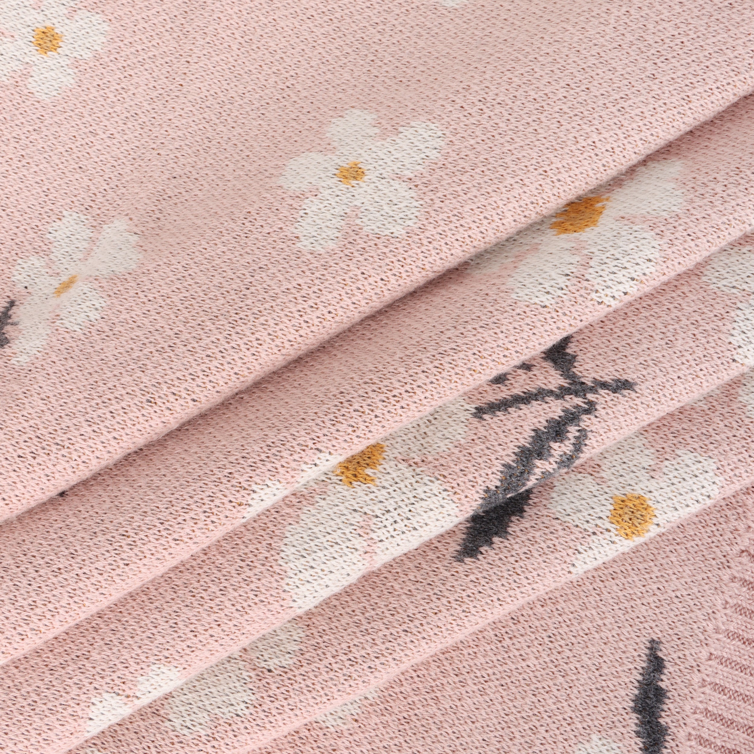 Daisy Flower Jacquard Sweater Knit Reversible Organic Cotton Baby Blankets by Viverano
