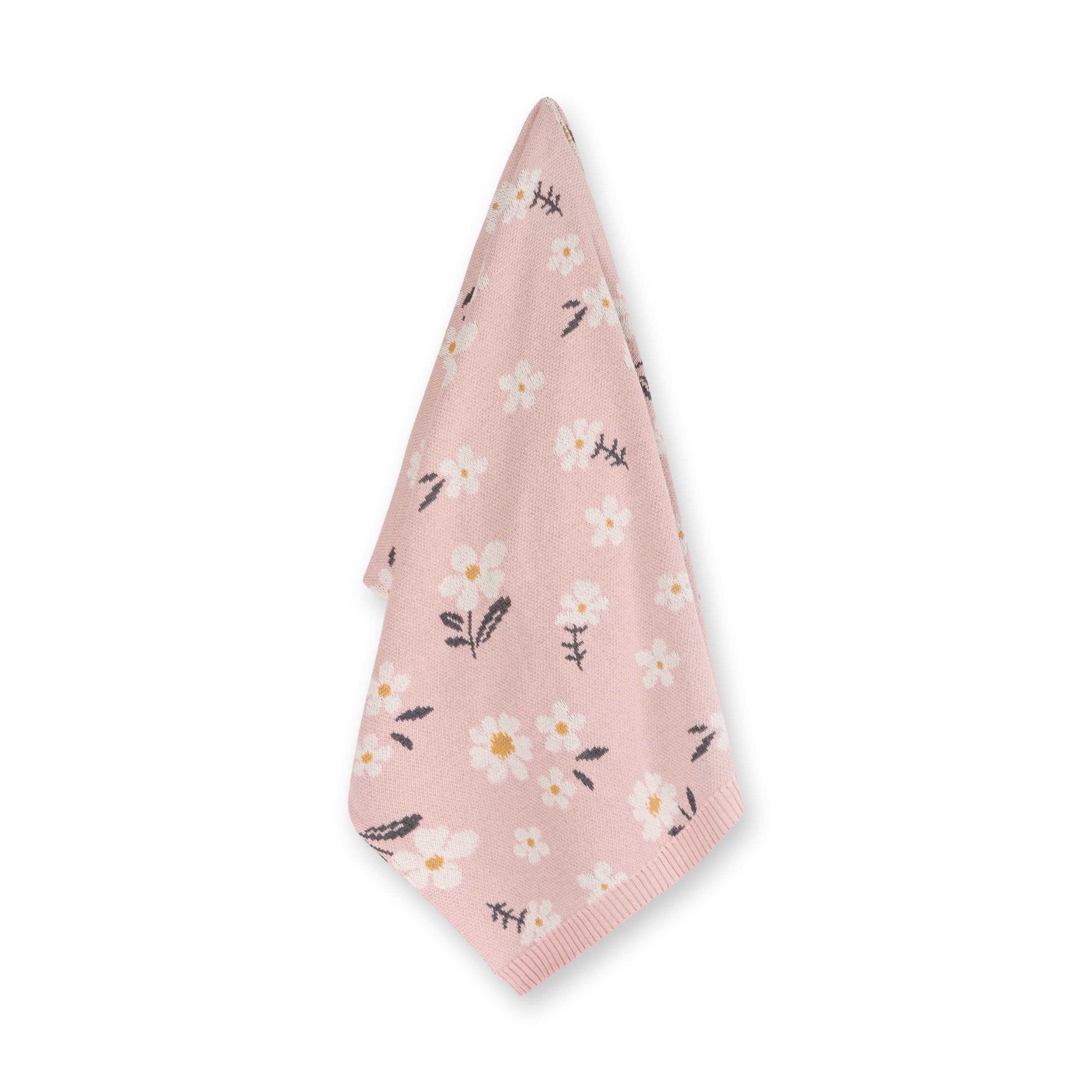 Daisy Flower Jacquard Sweater Knit Reversible Organic Cotton Baby Blankets by Viverano