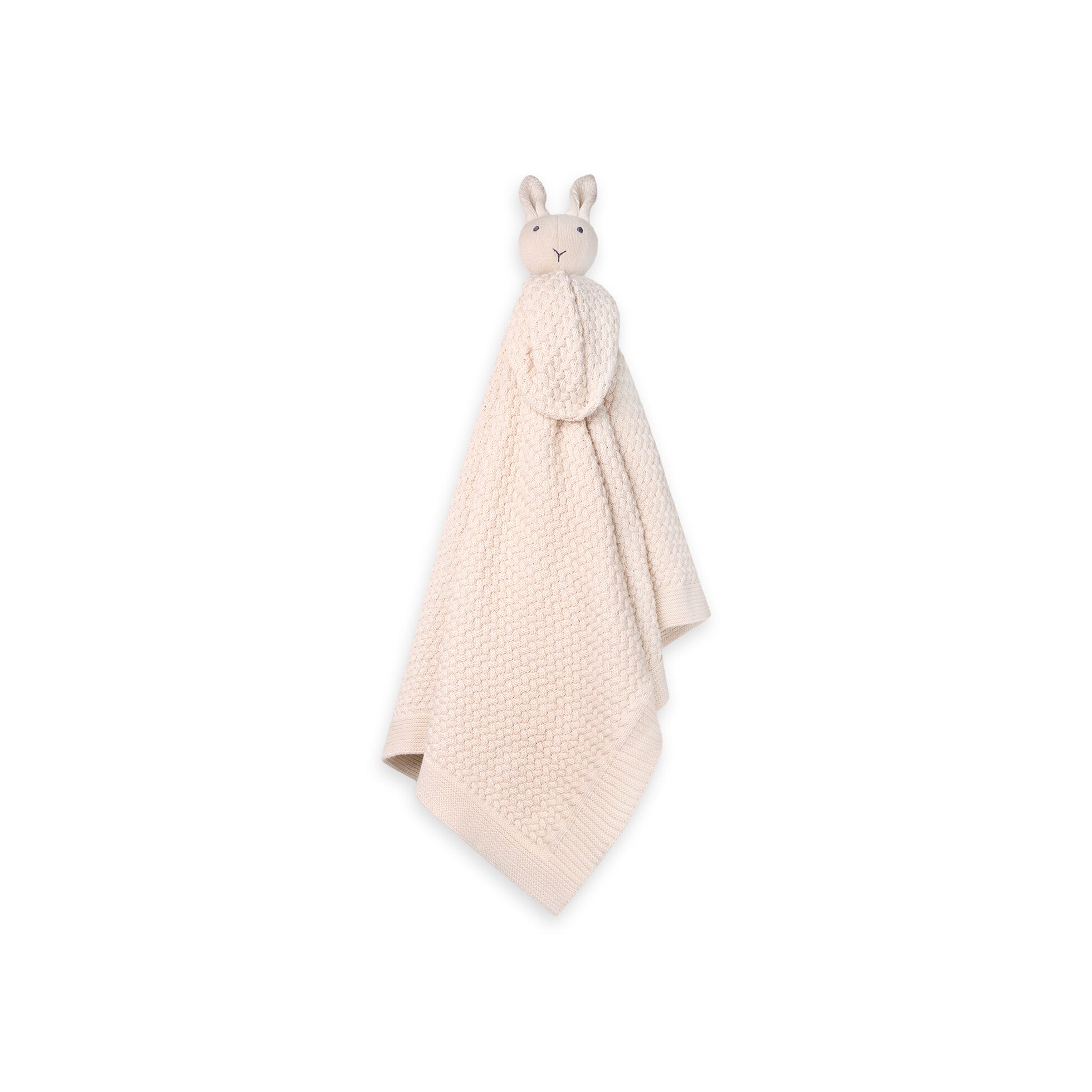 Classic Moss Knit Baby Blanket + Bunny Rattle Gift Set (Organic Cotton)
